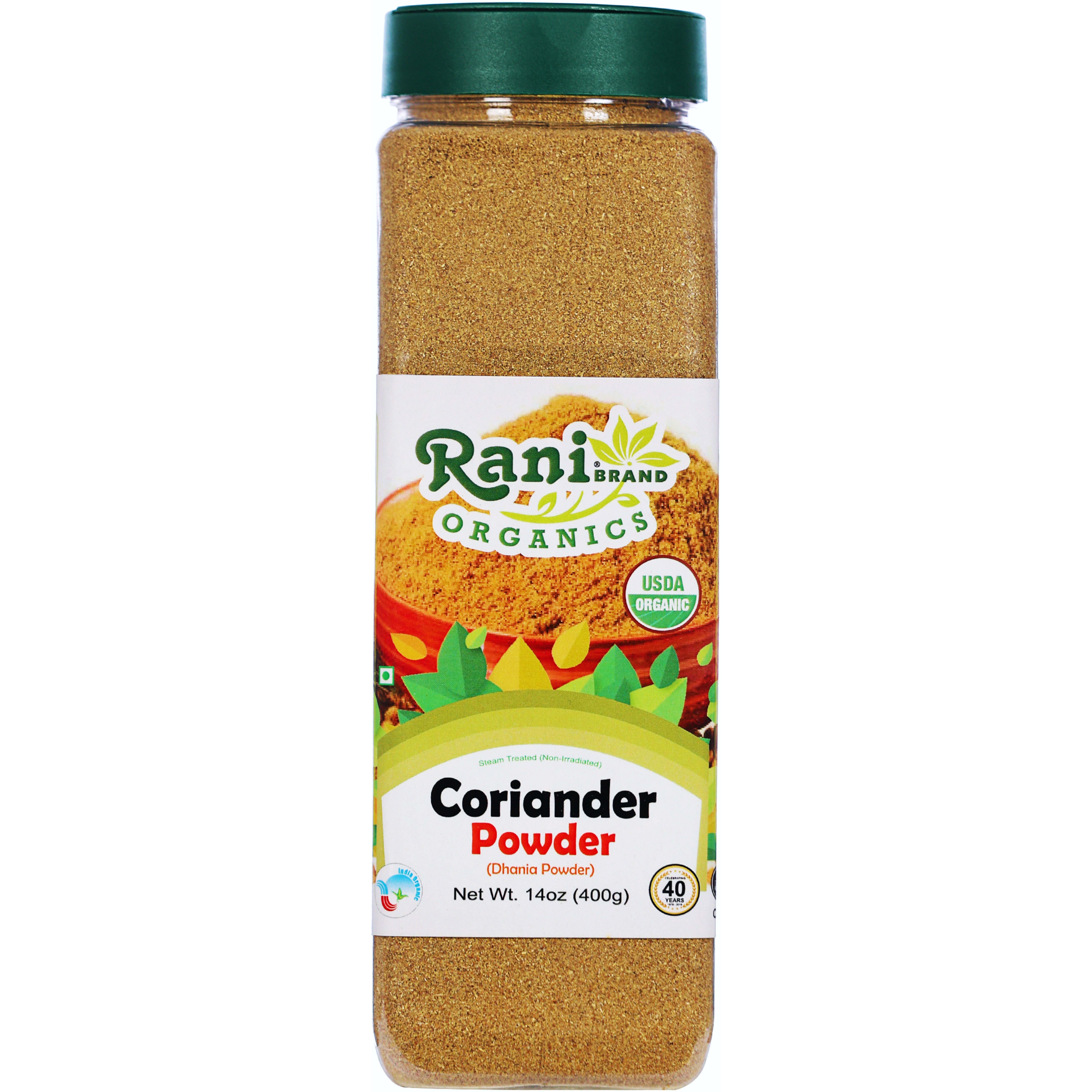Rani Organic Coriander Powder (Dhania Powder) 14oz (400g) PET Jar ~ All Natural, Vegan, Gluten Friendly, NON-GMO, Indian Origin, USDA Certified Organic