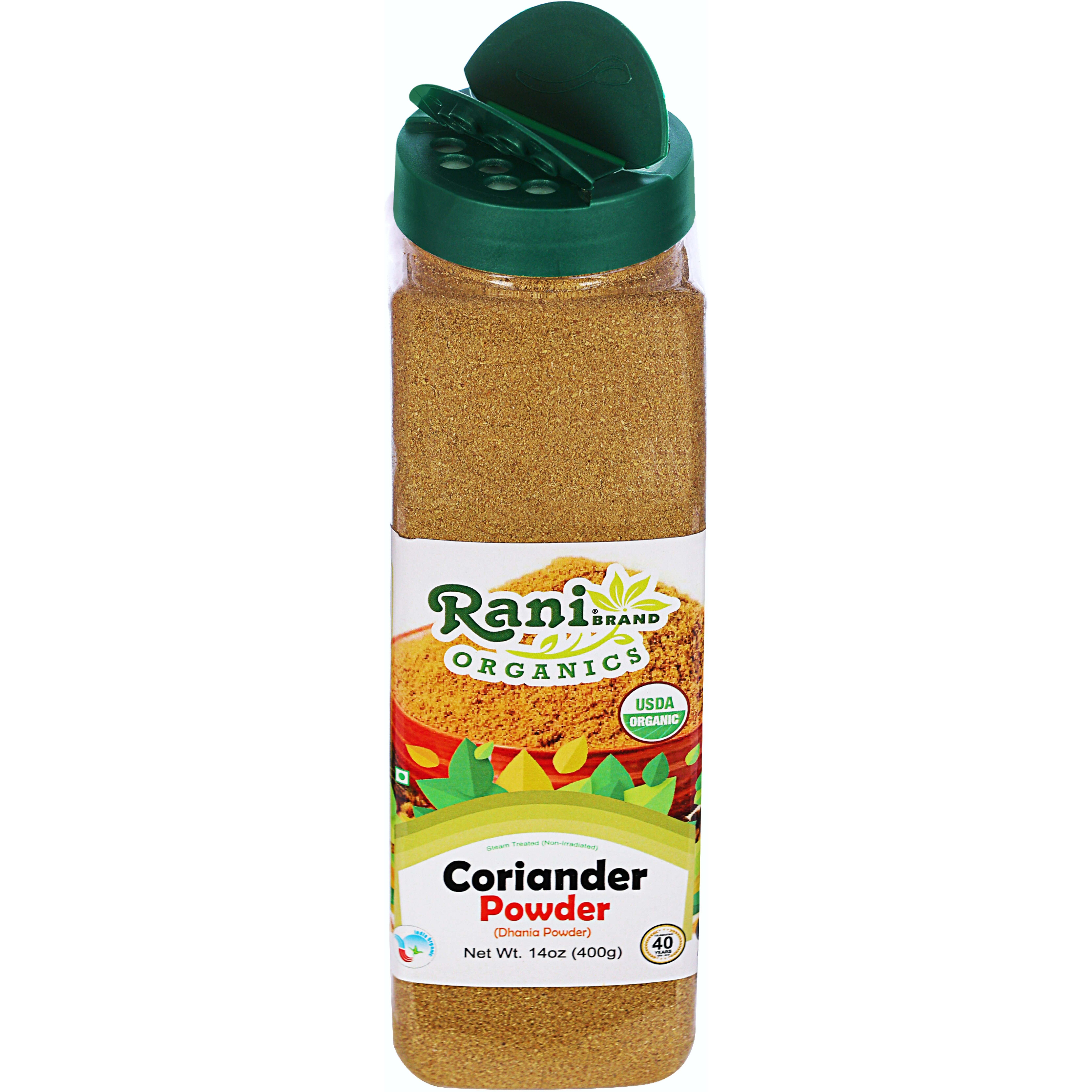 Rani Organic Coriander Powder (Dhania Powder) 14oz (400g) PET Jar ~ All Natural, Vegan, Gluten Friendly, NON-GMO, Indian Origin, USDA Certified Organic