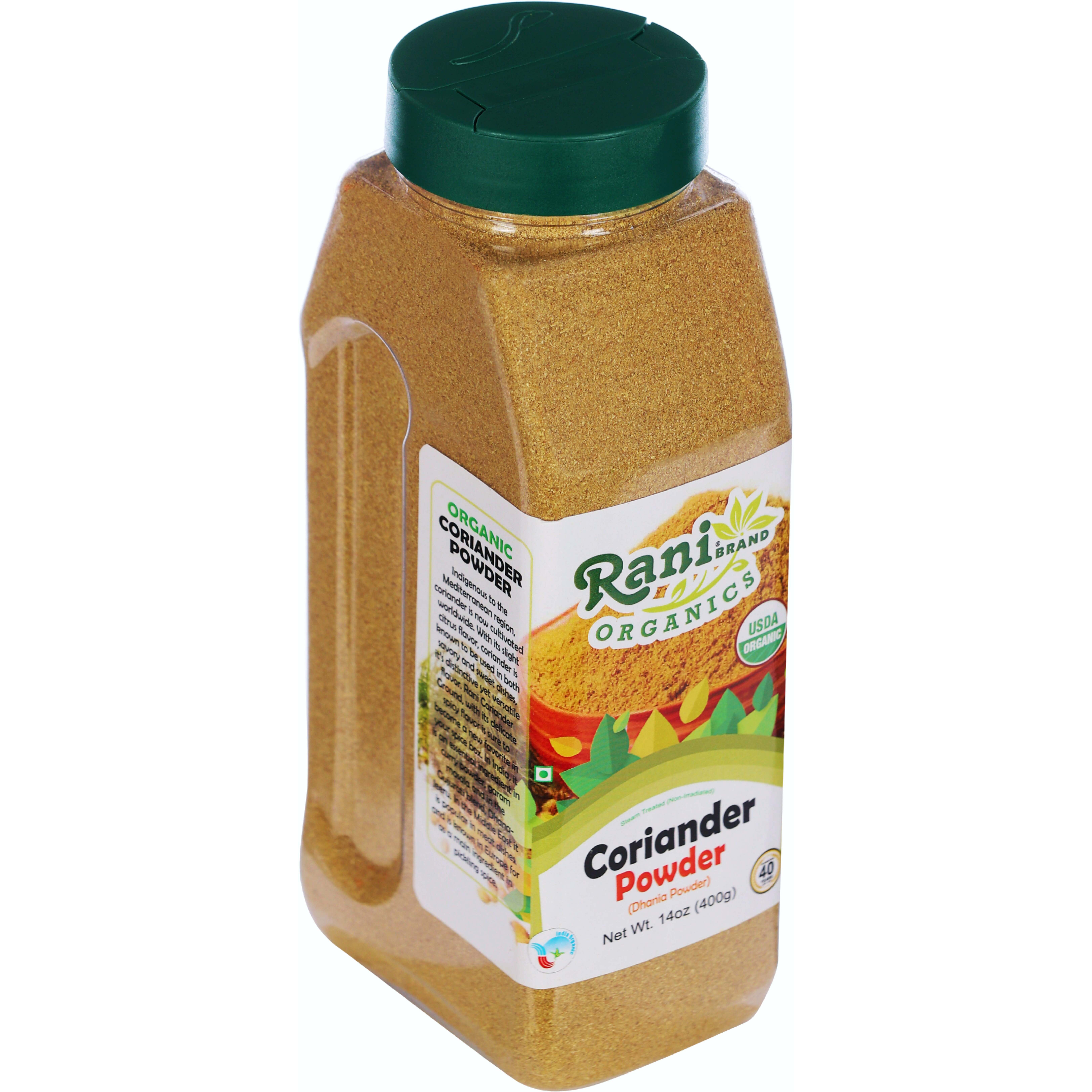 Rani Organic Coriander Powder (Dhania Powder) 14oz (400g) PET Jar ~ All Natural, Vegan, Gluten Friendly, NON-GMO, Indian Origin, USDA Certified Organic