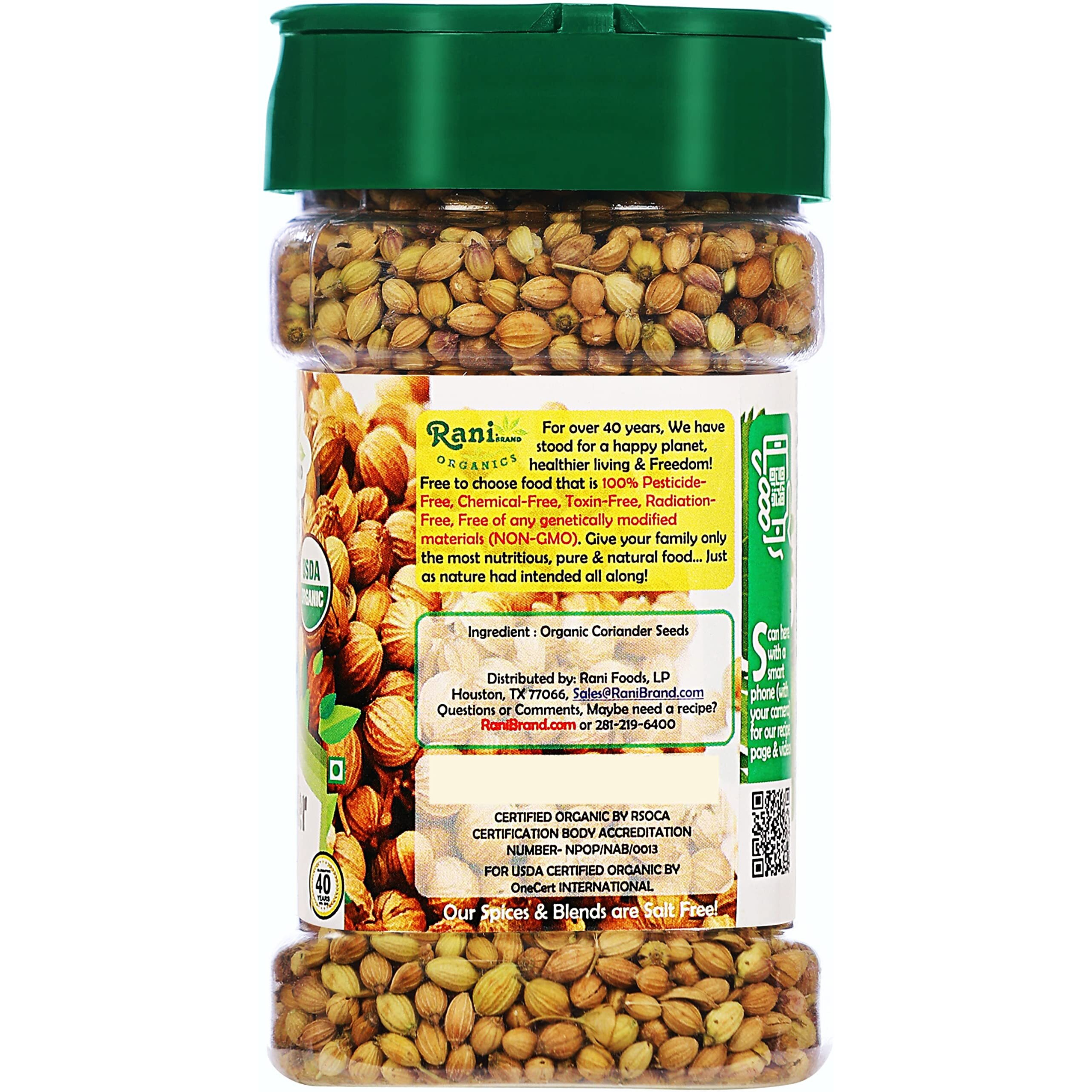 Rani Organic Coriander Seeds Whole (Dhania Sabut) 1.5oz (42g) PET Jar ~ All Natural, Vegan, Gluten Friendly, NON-GMO, Indian Origin, USDA Certified Organic