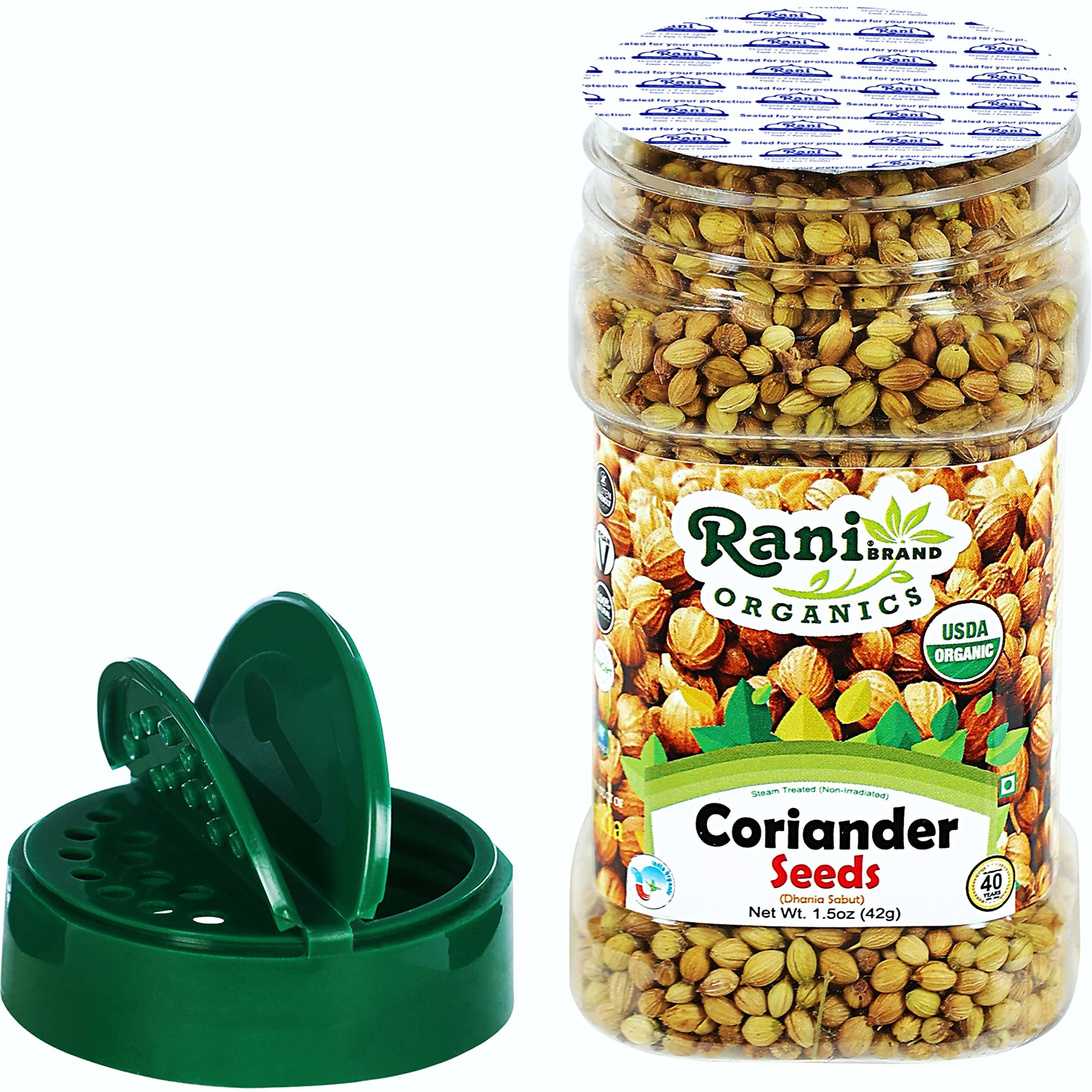 Rani Organic Coriander Seeds Whole (Dhania Sabut) 1.5oz (42g) PET Jar ~ All Natural, Vegan, Gluten Friendly, NON-GMO, Indian Origin, USDA Certified Organic
