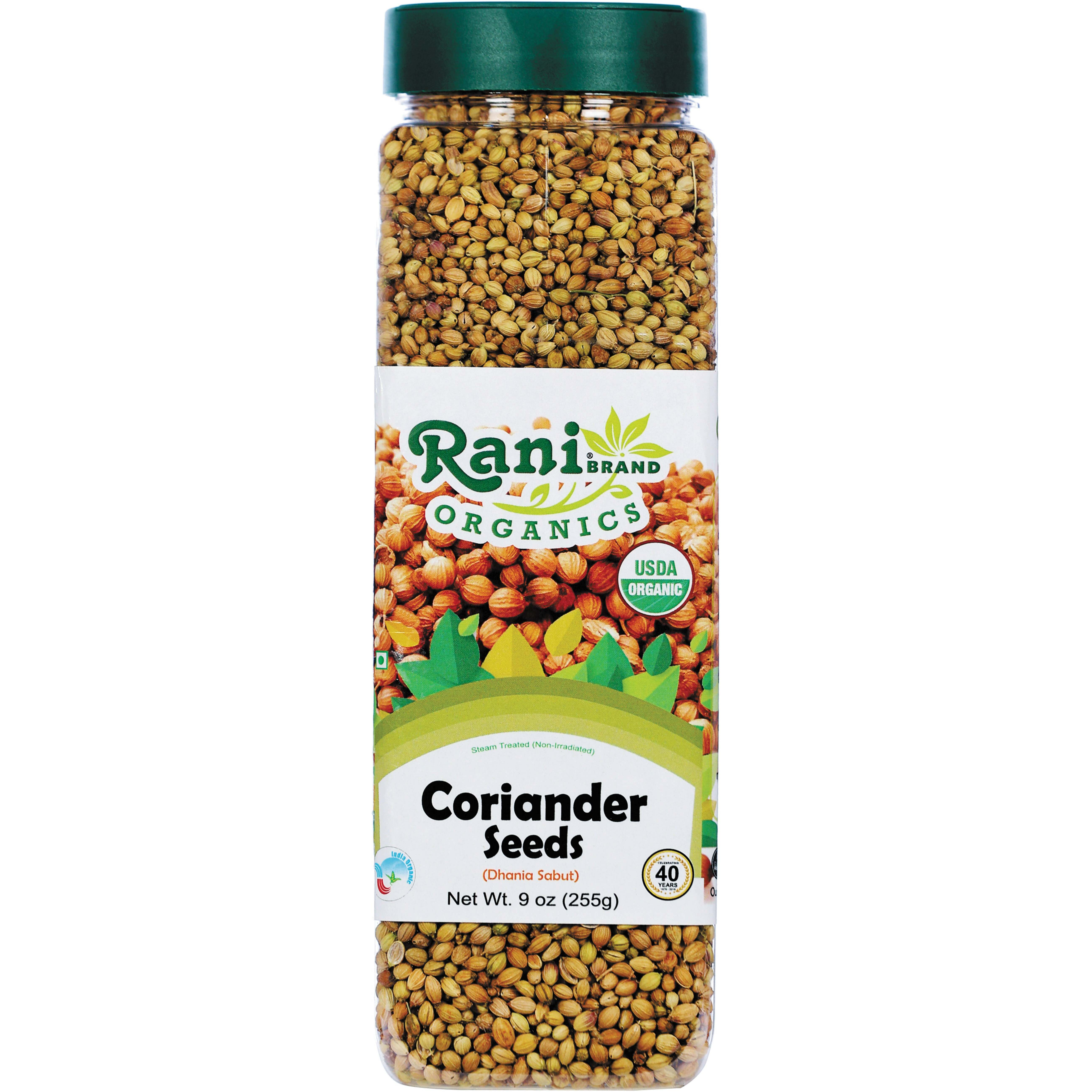 Rani Organic Coriander Seeds Whole (Dhania Sabut) 9oz (255g) PET Jar ~ All Natural, Vegan, Gluten Friendly, NON-GMO, Indian Origin, USDA Certified Organic