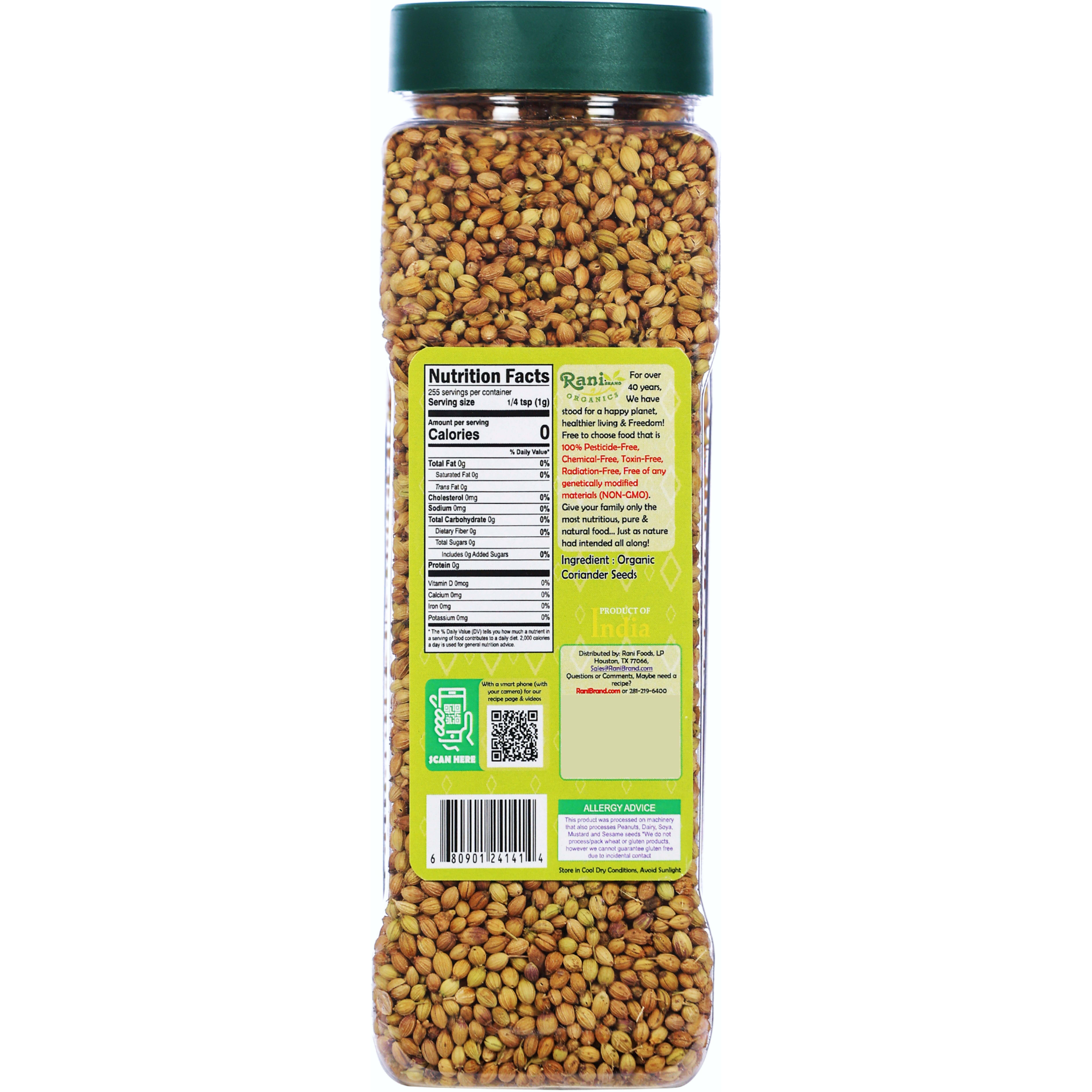 Rani Organic Coriander Seeds Whole (Dhania Sabut) 9oz (255g) PET Jar ~ All Natural, Vegan, Gluten Friendly, NON-GMO, Indian Origin, USDA Certified Organic