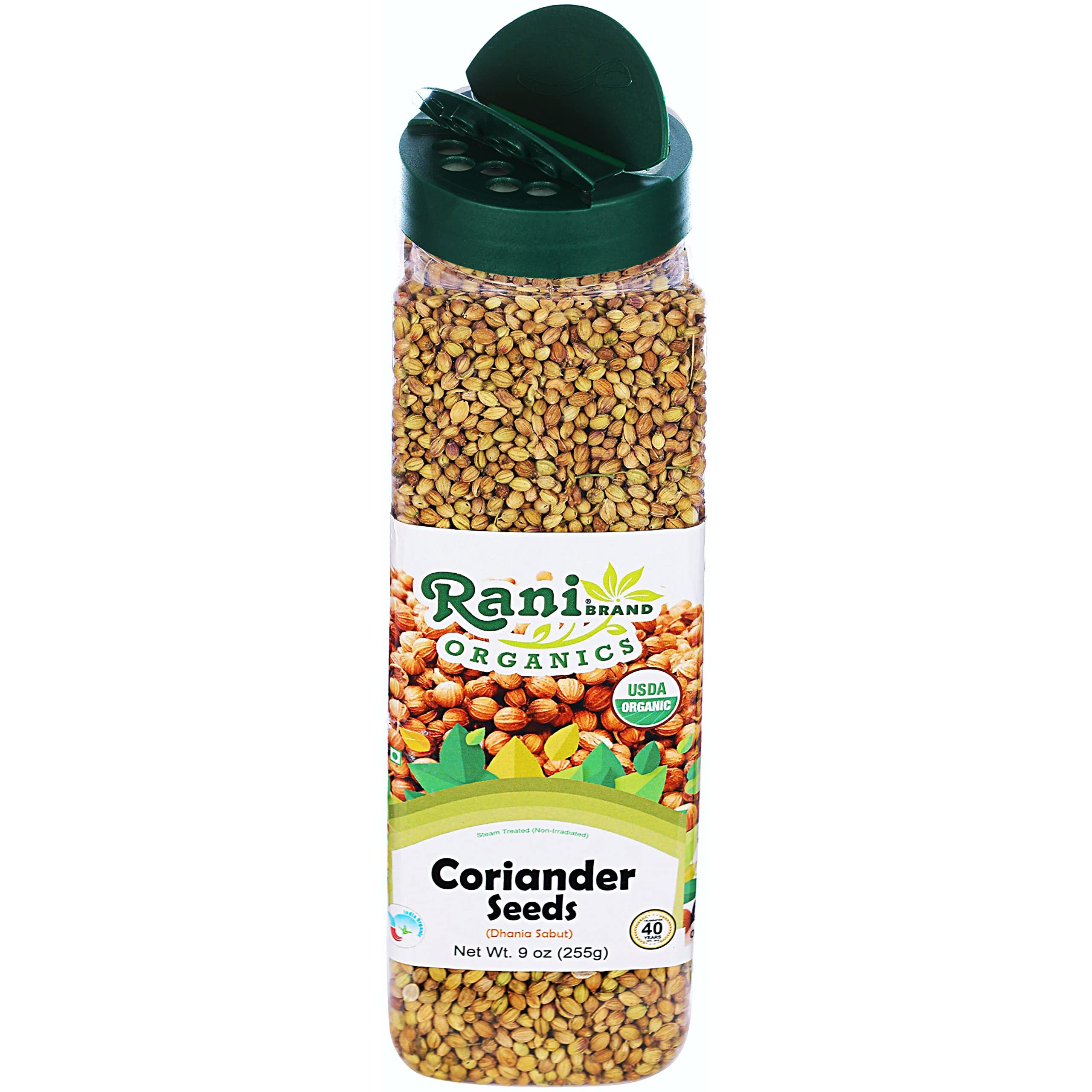 Rani Organic Coriander Seeds Whole (Dhania Sabut) 9oz (255g) PET Jar ~ All Natural, Vegan, Gluten Friendly, NON-GMO, Indian Origin, USDA Certified Organic
