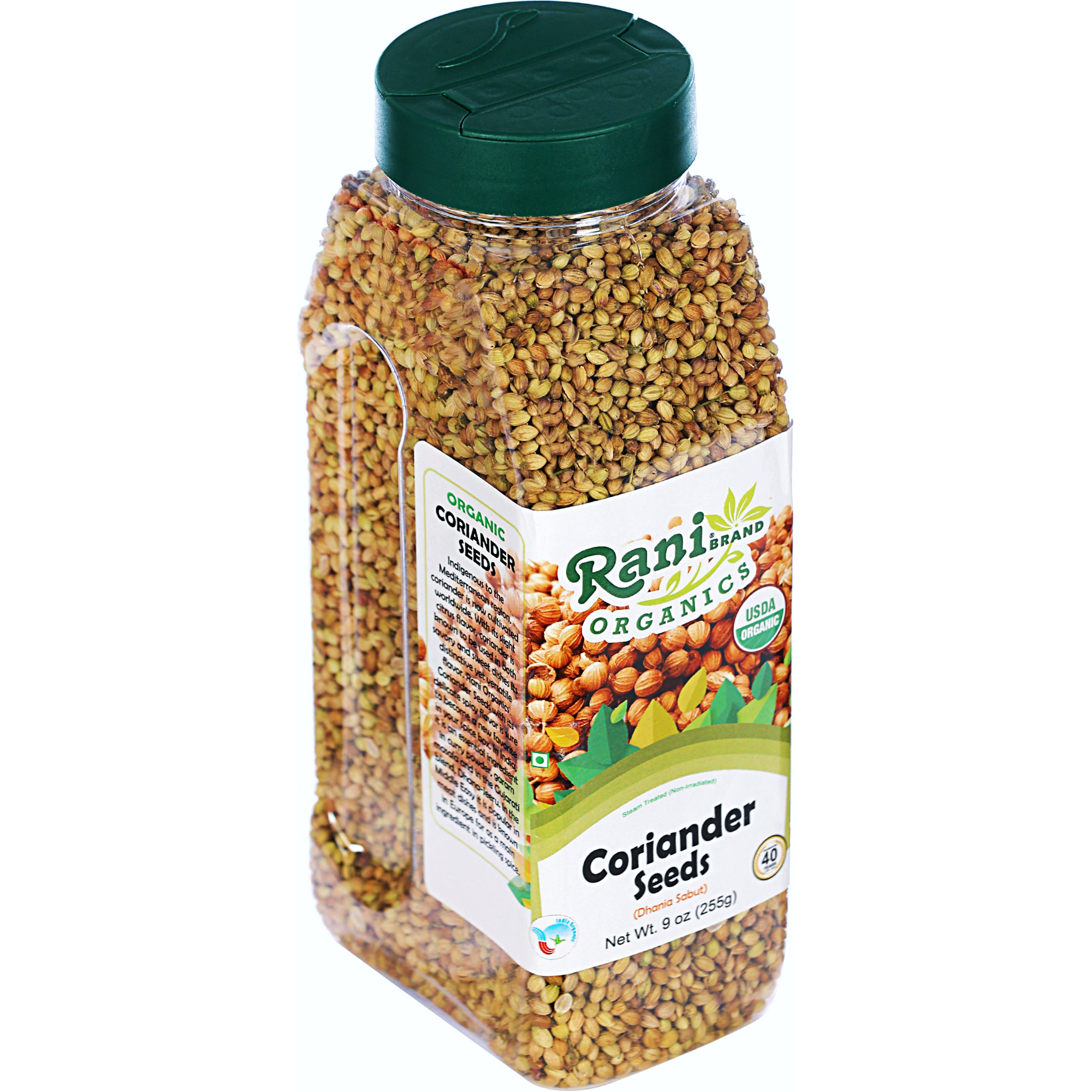Rani Organic Coriander Seeds Whole (Dhania Sabut) 9oz (255g) PET Jar ~ All Natural, Vegan, Gluten Friendly, NON-GMO, Indian Origin, USDA Certified Organic