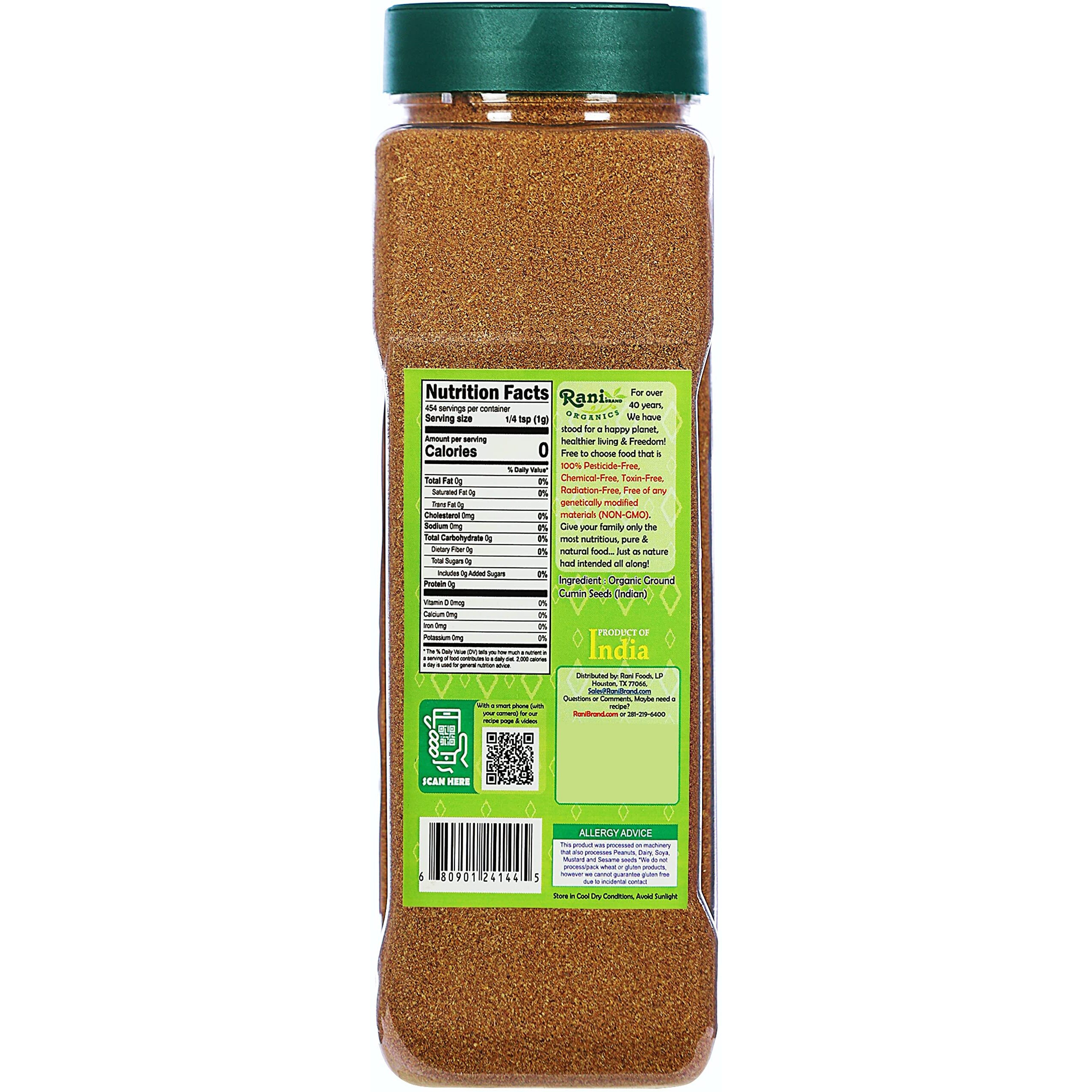 Rani Organic Cumin Powder (Jeera Powder) 16oz (1lb) 454g PET Jar ~ All Natural, Vegan, Gluten Friendly, NON-GMO, Indian Origin, USDA Certified Organic