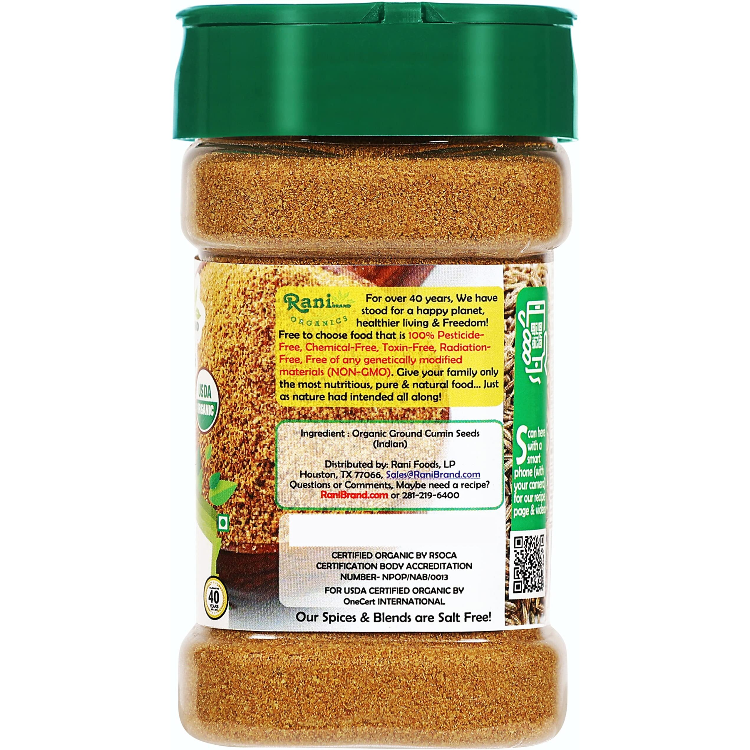 Rani Organic Cumin Powder (Jeera Powder) 3oz (85g) PET Jar ~ All Natural, Vegan, Gluten Friendly, NON-GMO, Indian Origin, USDA Certified Organic