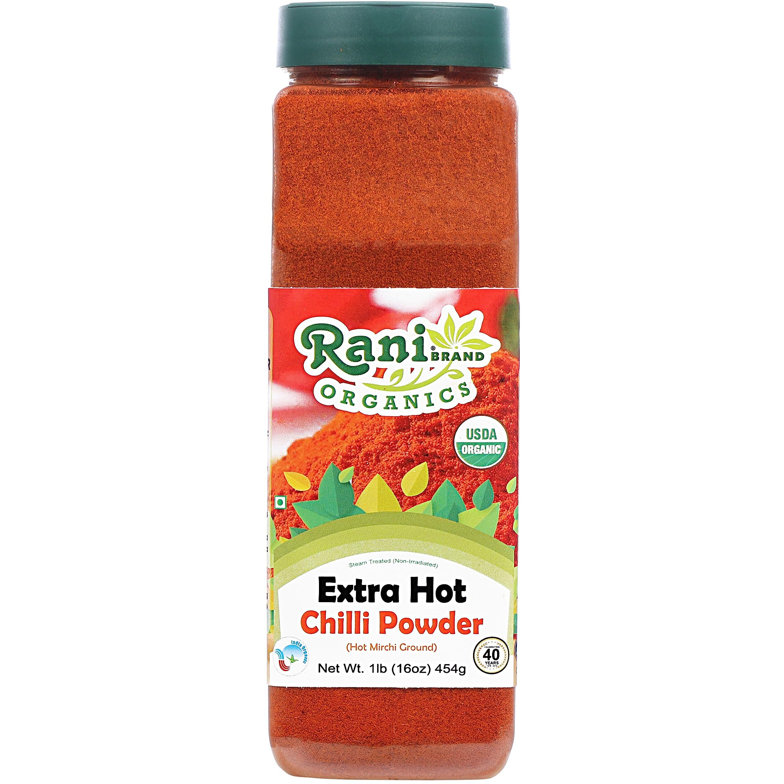 Rani Organic Extra Hot Chilli Powder (Hot Mirchi Ground) 16oz (1lb) 454g PET Jar ~ All Natural, Vegan, Gluten Friendly, NON-GMO, Indian Origin, USDA Certified Organic