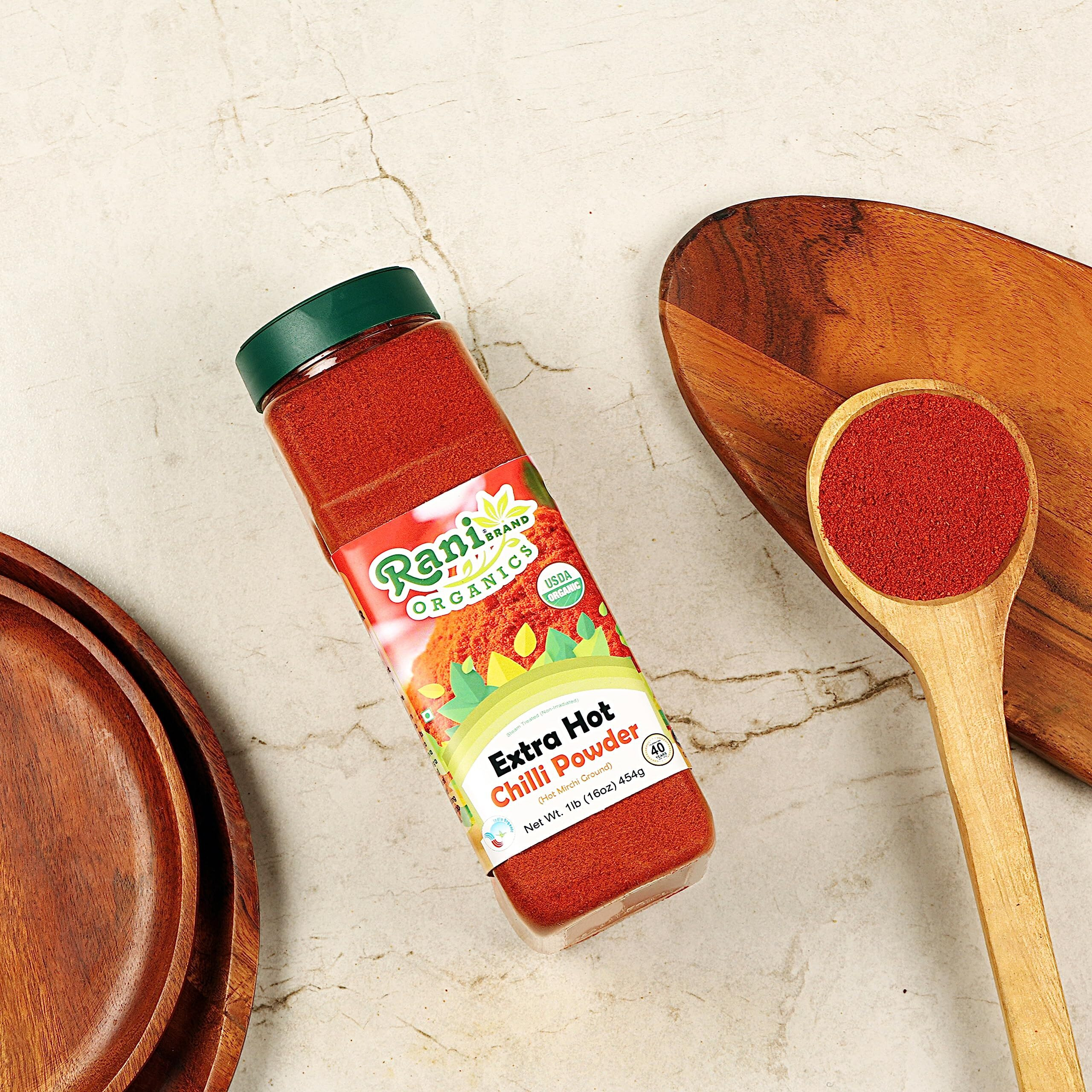Rani Organic Extra Hot Chilli Powder (Hot Mirchi Ground) 16oz (1lb) 454g PET Jar ~ All Natural, Vegan, Gluten Friendly, NON-GMO, Indian Origin, USDA Certified Organic