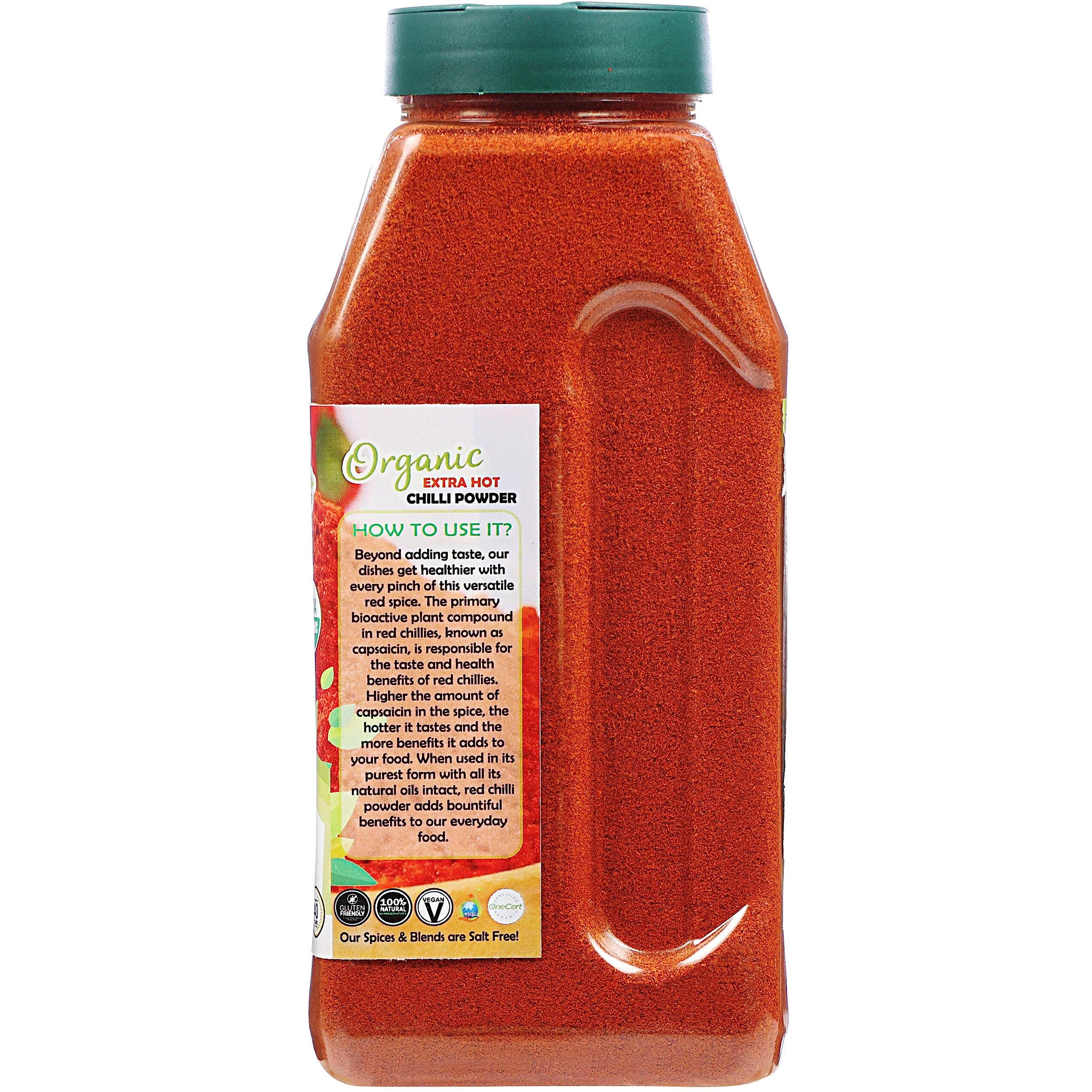 Rani Organic Extra Hot Chilli Powder (Hot Mirchi Ground) 16oz (1lb) 454g PET Jar ~ All Natural, Vegan, Gluten Friendly, NON-GMO, Indian Origin, USDA Certified Organic