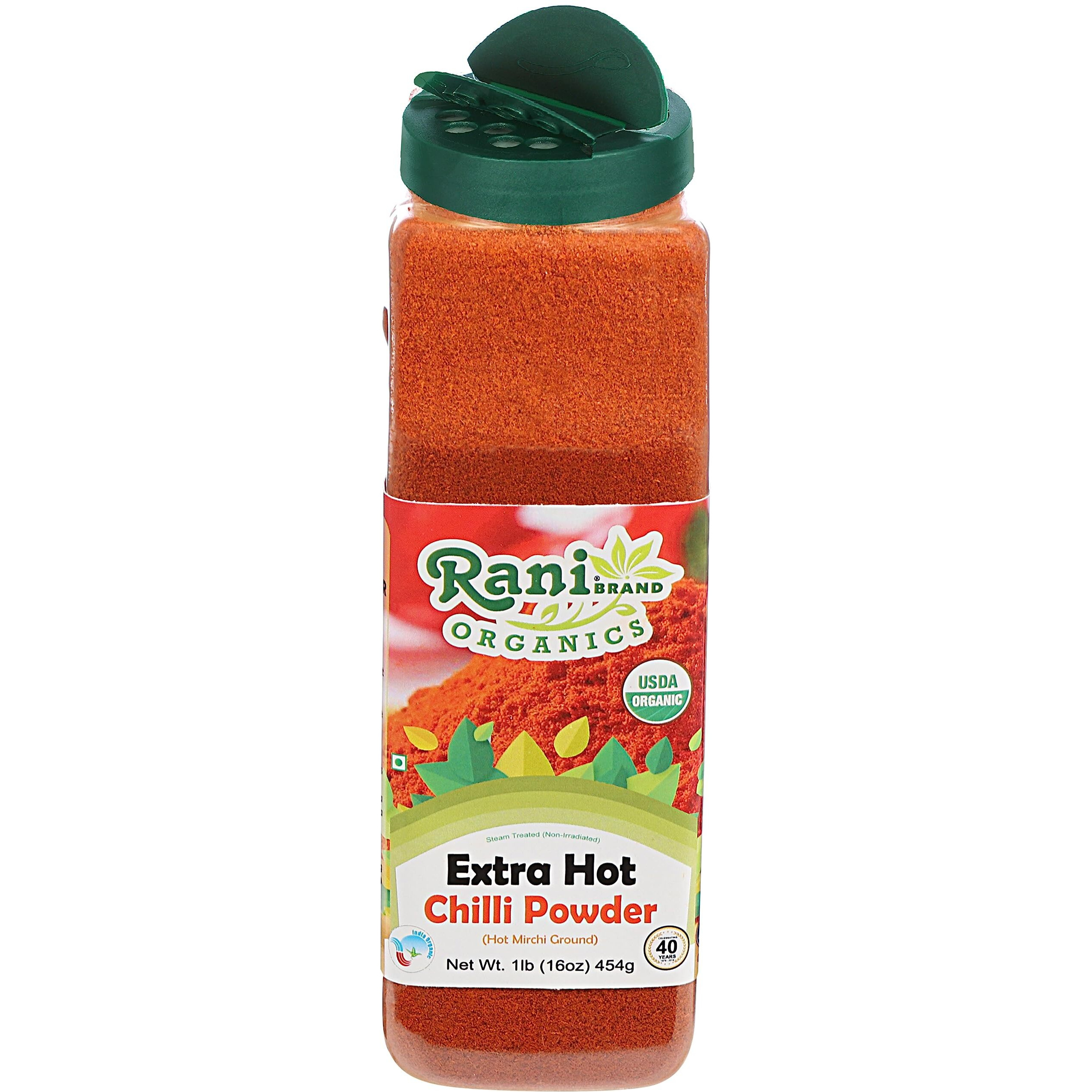 Rani Organic Extra Hot Chilli Powder (Hot Mirchi Ground) 16oz (1lb) 454g PET Jar ~ All Natural, Vegan, Gluten Friendly, NON-GMO, Indian Origin, USDA Certified Organic