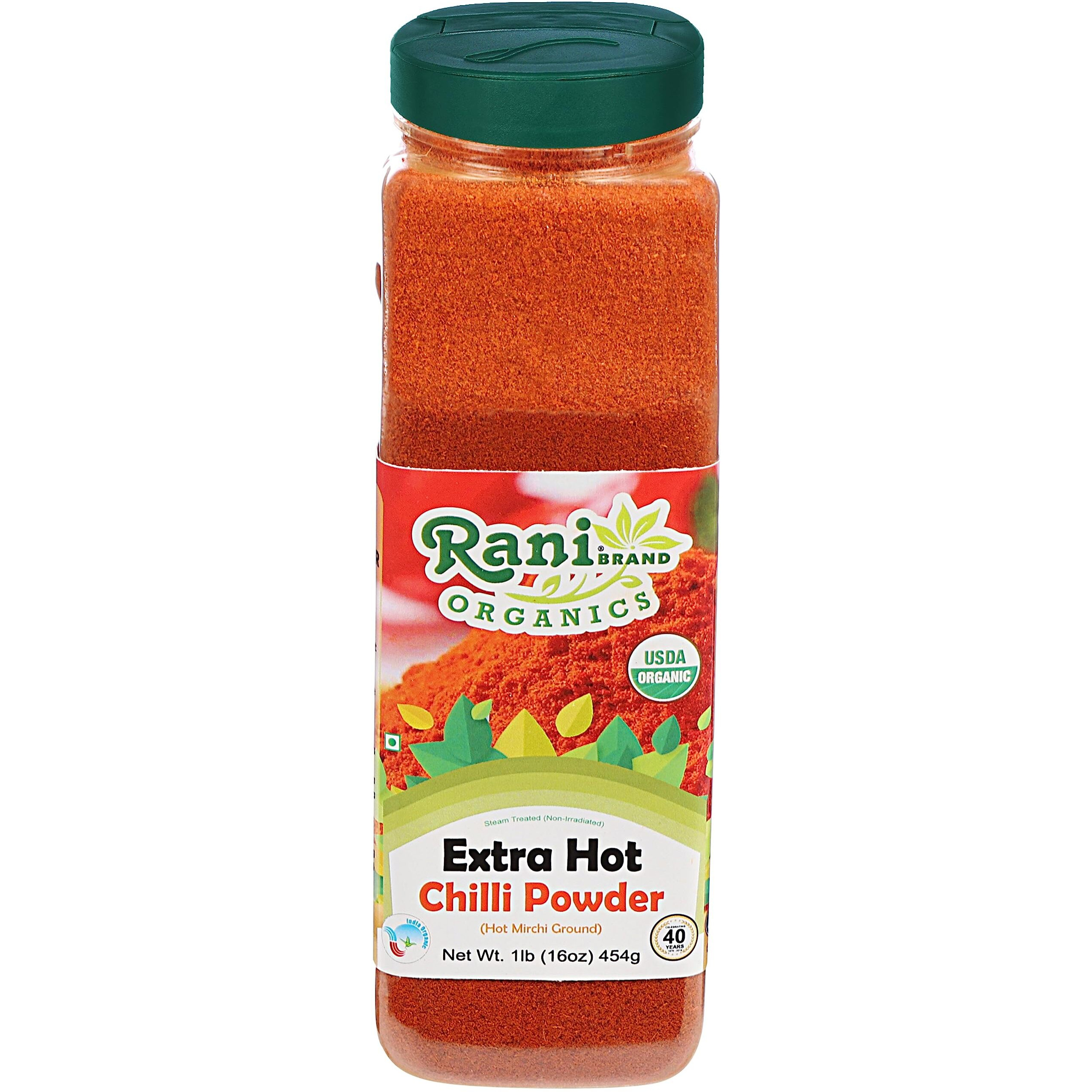 Rani Organic Extra Hot Chilli Powder (Hot Mirchi Ground) 16oz (1lb) 454g PET Jar ~ All Natural, Vegan, Gluten Friendly, NON-GMO, Indian Origin, USDA Certified Organic