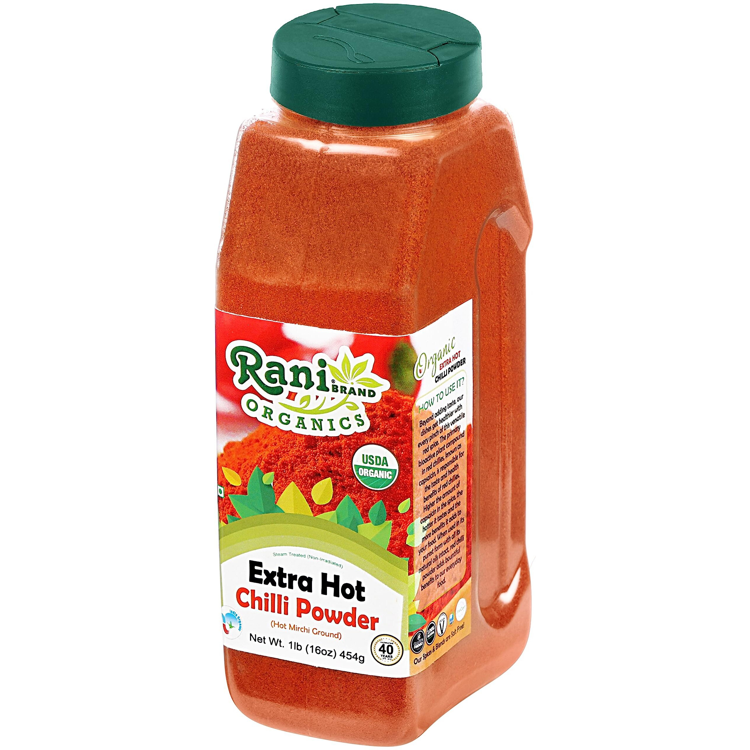 Rani Organic Extra Hot Chilli Powder (Hot Mirchi Ground) 16oz (1lb) 454g PET Jar ~ All Natural, Vegan, Gluten Friendly, NON-GMO, Indian Origin, USDA Certified Organic