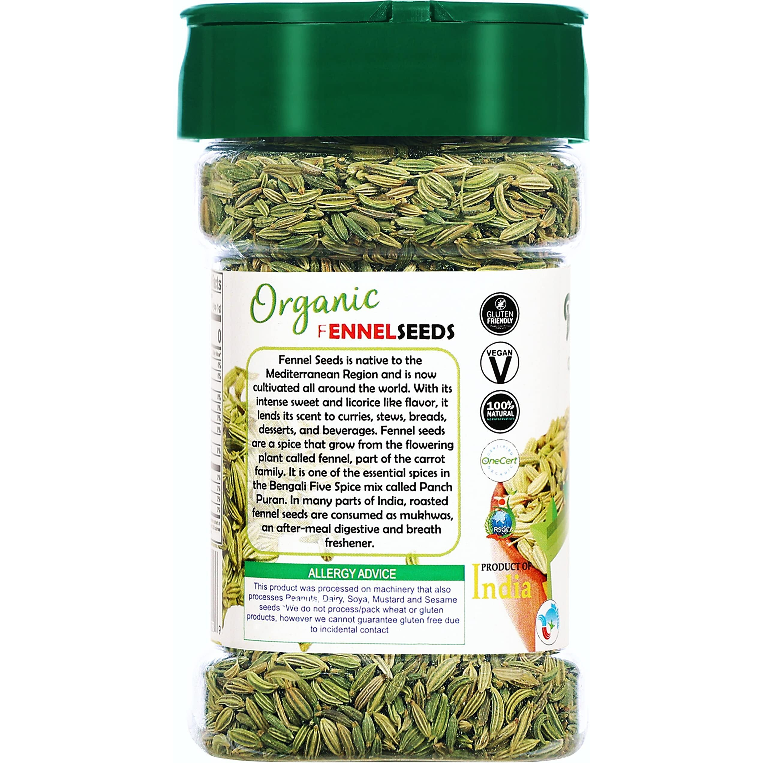 Rani Organic Fennel Seeds (Saunf Sabut) Whole Spice 2.5oz (70g) PET Jar ~ All Natural, Vegan, Gluten Friendly, NON-GMO, Indian Origin, USDA Certified Organic