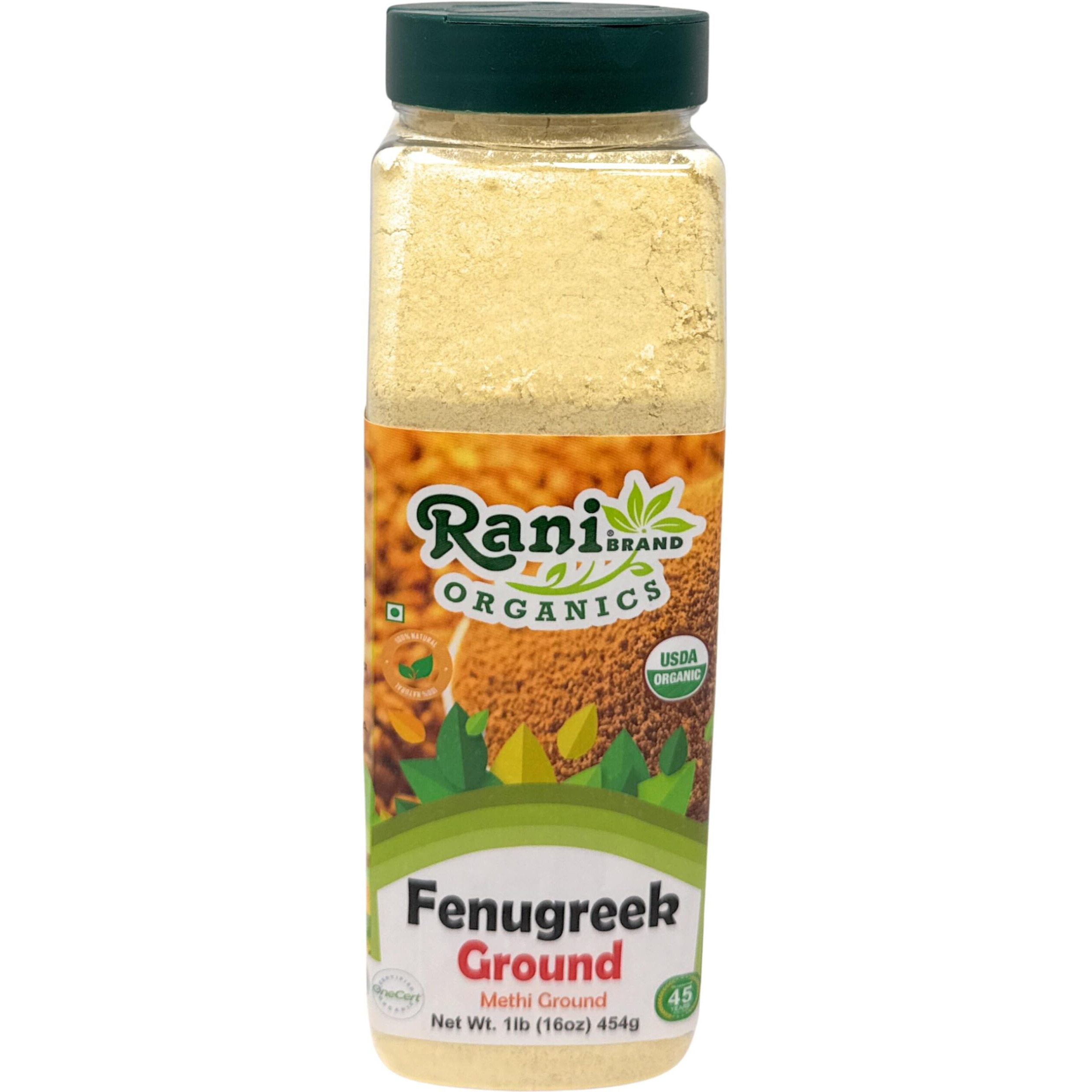 Rani Organic Fenugreek (Methi) Seeds Ground Powder 16oz (1lb) 454g Jar, Trigonella foenum graecum ~ All Natural, Vegan, Gluten Friendly, Non-GMO, Kosher, Indian Origin, USDA Certified Organic
