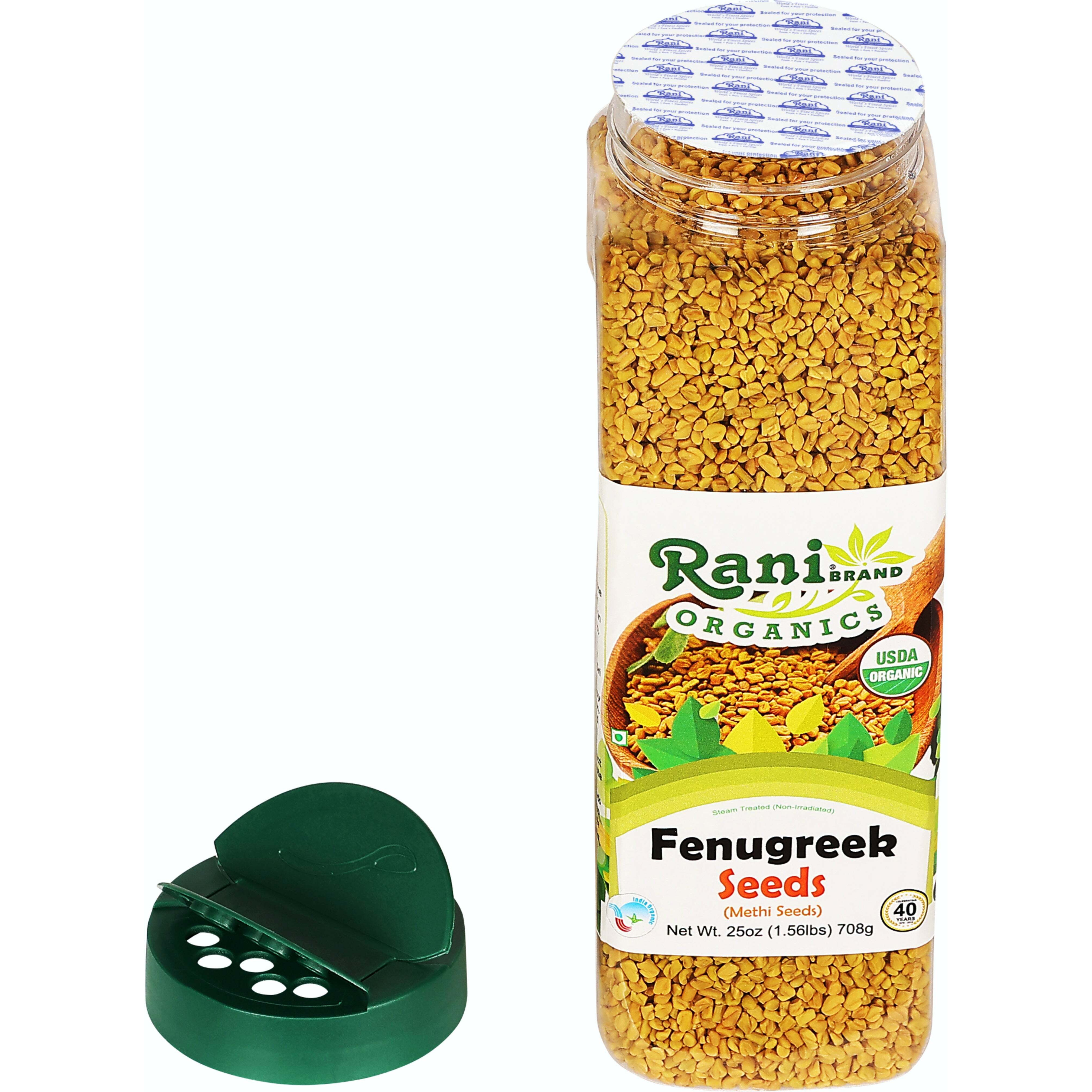 Rani Organic Fenugreek (Methi) Seeds Whole 25oz (1.56lbs) 708g PET Jar, Trigonella Foenum Graecum ~ All Natural, Vegan, Gluten Friendly, NON-GMO, Indian Origin, USDA Certified Organic