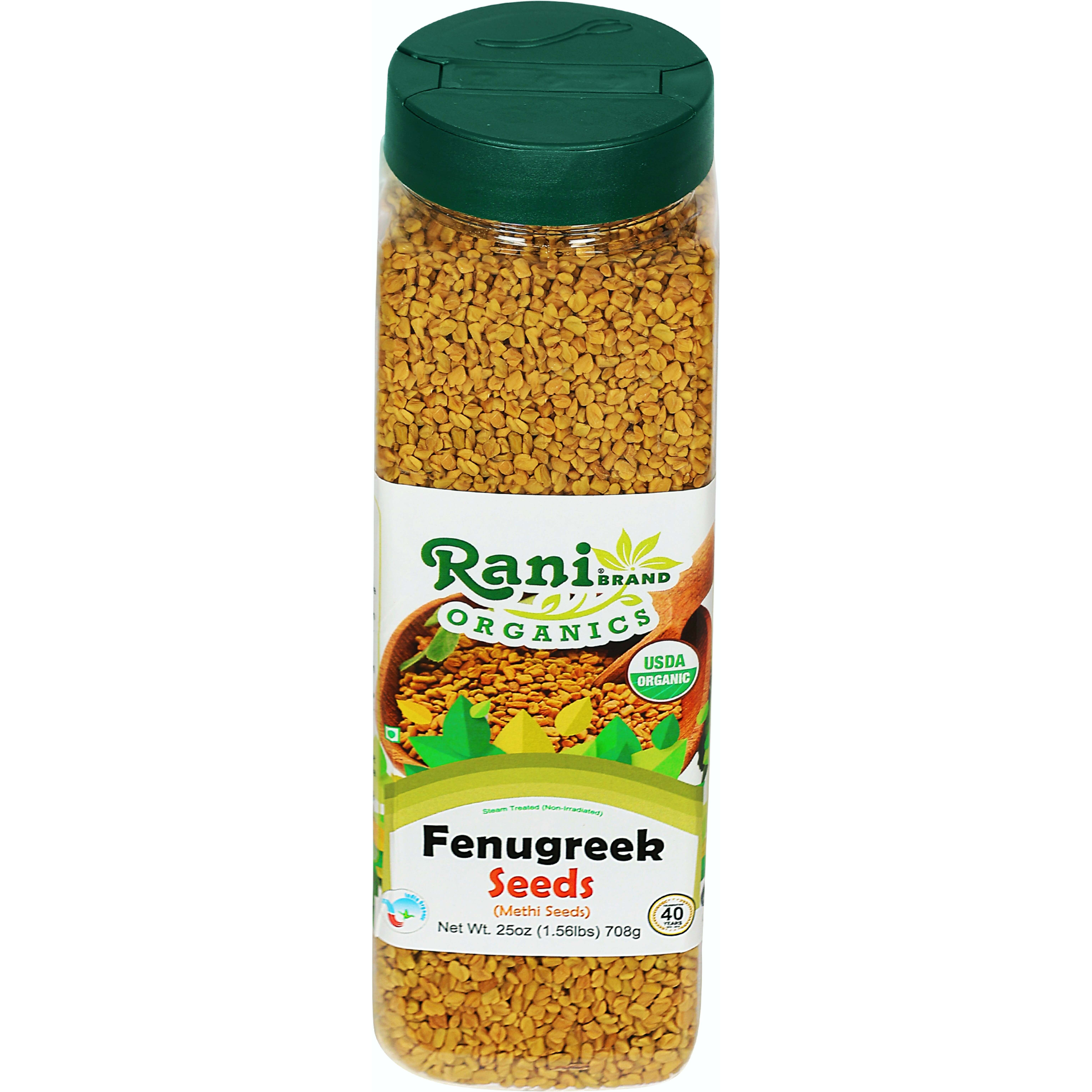 Rani Organic Fenugreek (Methi) Seeds Whole 25oz (1.56lbs) 708g PET Jar, Trigonella Foenum Graecum ~ All Natural, Vegan, Gluten Friendly, NON-GMO, Indian Origin, USDA Certified Organic