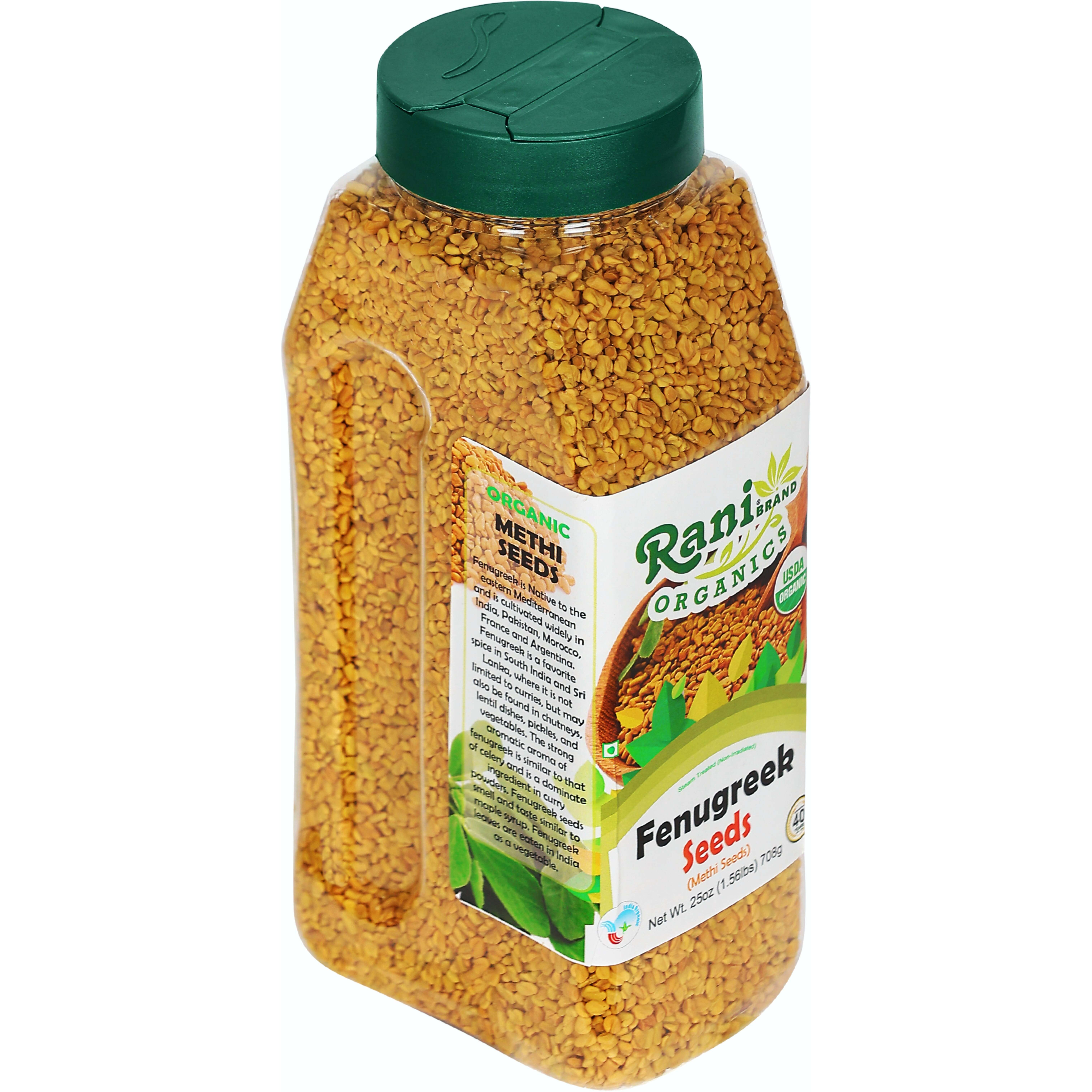 Rani Organic Fenugreek (Methi) Seeds Whole 25oz (1.56lbs) 708g PET Jar, Trigonella Foenum Graecum ~ All Natural, Vegan, Gluten Friendly, NON-GMO, Indian Origin, USDA Certified Organic
