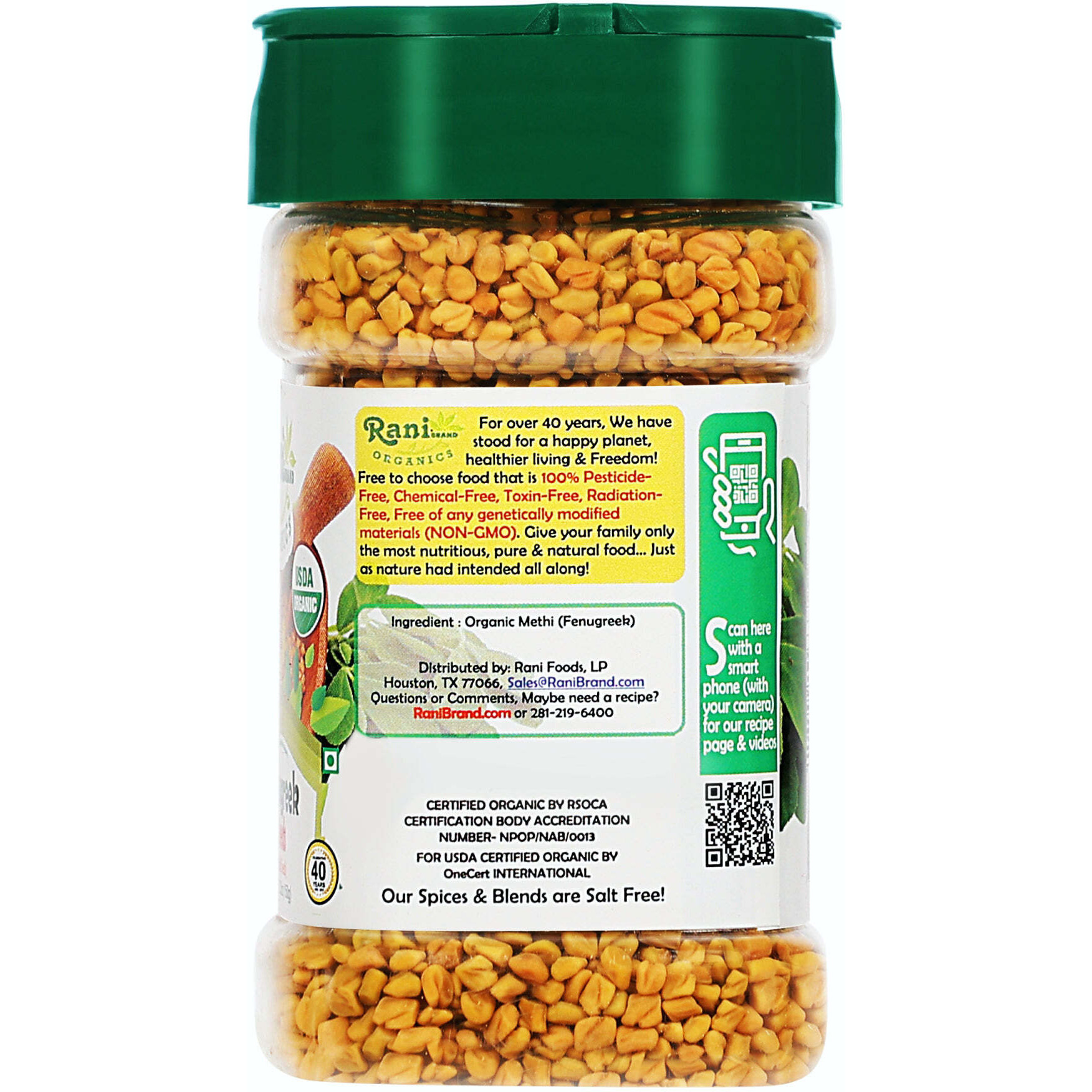 Rani Organic Fenugreek (Methi) Seeds Whole 5.29oz (150g) PET Jar, Trigonella Foenum Graecum ~ All Natural, Vegan, Gluten Friendly, NON-GMO, Indian Origin, USDA Certified Organic
