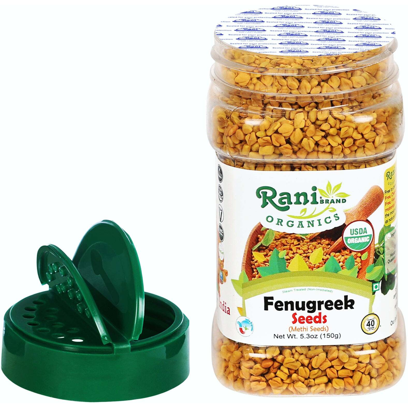 Rani Organic Fenugreek (Methi) Seeds Whole 5.29oz (150g) PET Jar, Trigonella Foenum Graecum ~ All Natural, Vegan, Gluten Friendly, NON-GMO, Indian Origin, USDA Certified Organic