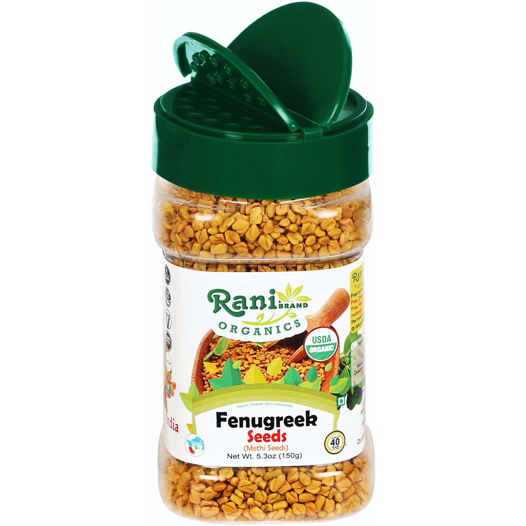 Rani Organic Fenugreek (Methi) Seeds Whole 5.29oz (150g) PET Jar, Trigonella Foenum Graecum ~ All Natural, Vegan, Gluten Friendly, NON-GMO, Indian Origin, USDA Certified Organic