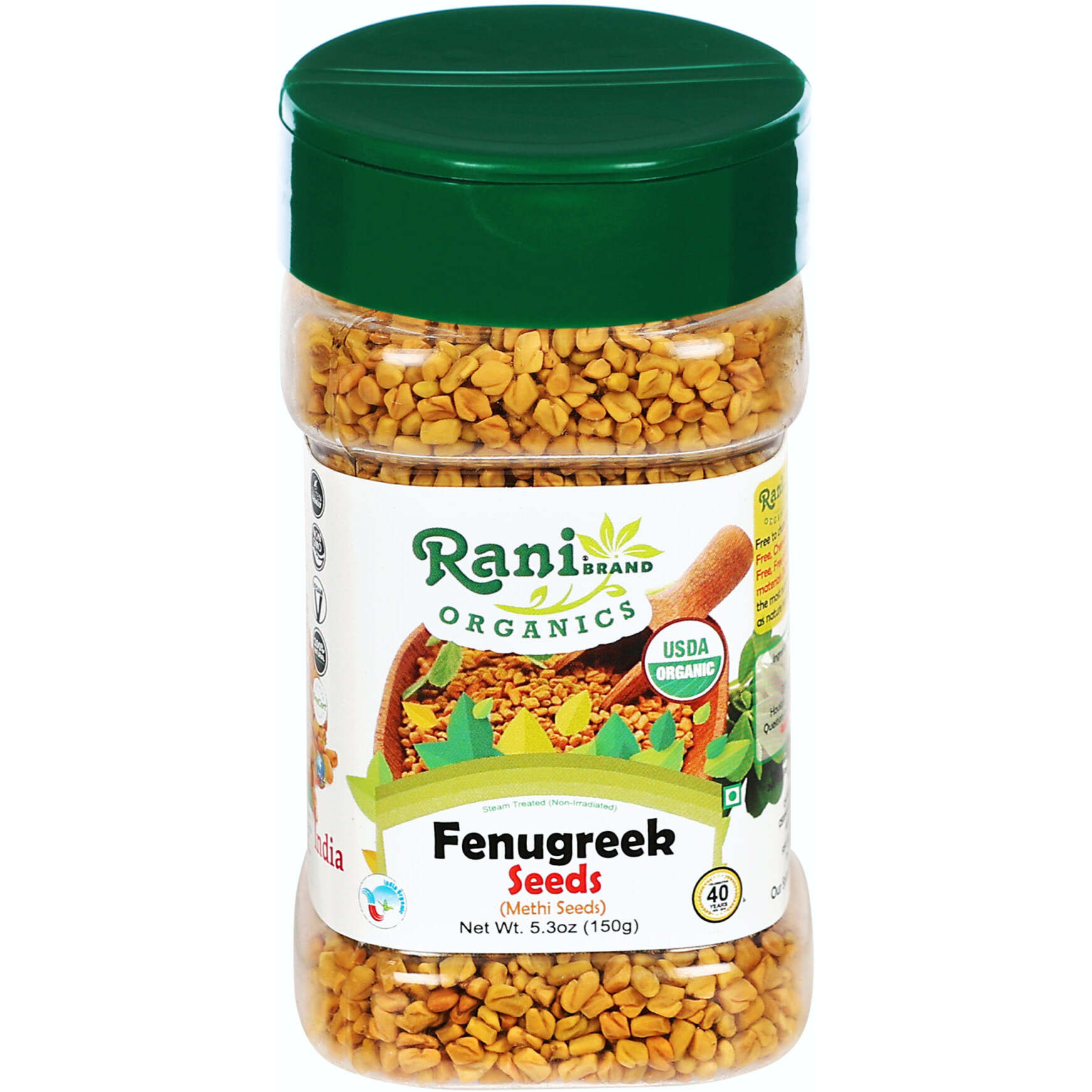Rani Organic Fenugreek (Methi) Seeds Whole 5.29oz (150g) PET Jar, Trigonella Foenum Graecum ~ All Natural, Vegan, Gluten Friendly, NON-GMO, Indian Origin, USDA Certified Organic