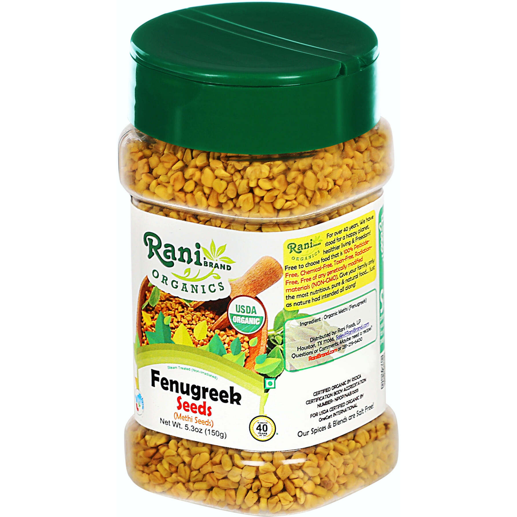 Rani Organic Fenugreek (Methi) Seeds Whole 5.29oz (150g) PET Jar, Trigonella Foenum Graecum ~ All Natural, Vegan, Gluten Friendly, NON-GMO, Indian Origin, USDA Certified Organic