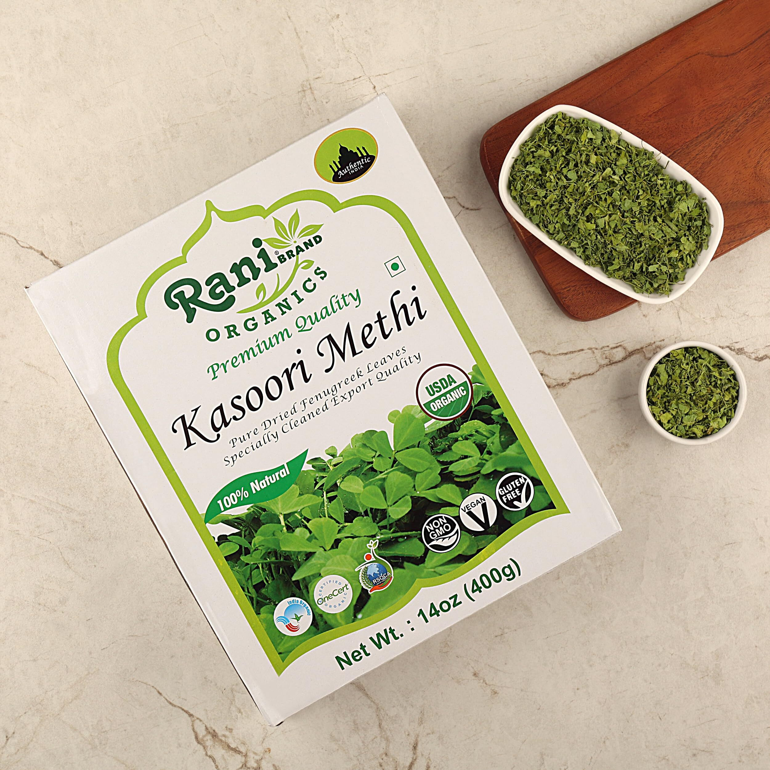 Rani Organic Fenugreek Leaves Dried (Kasoori Methi) 14oz (400g) ~ All Natural, Vegan, Gluten Friendly, NON-GMO, Indian Origin, USDA Certified Organic