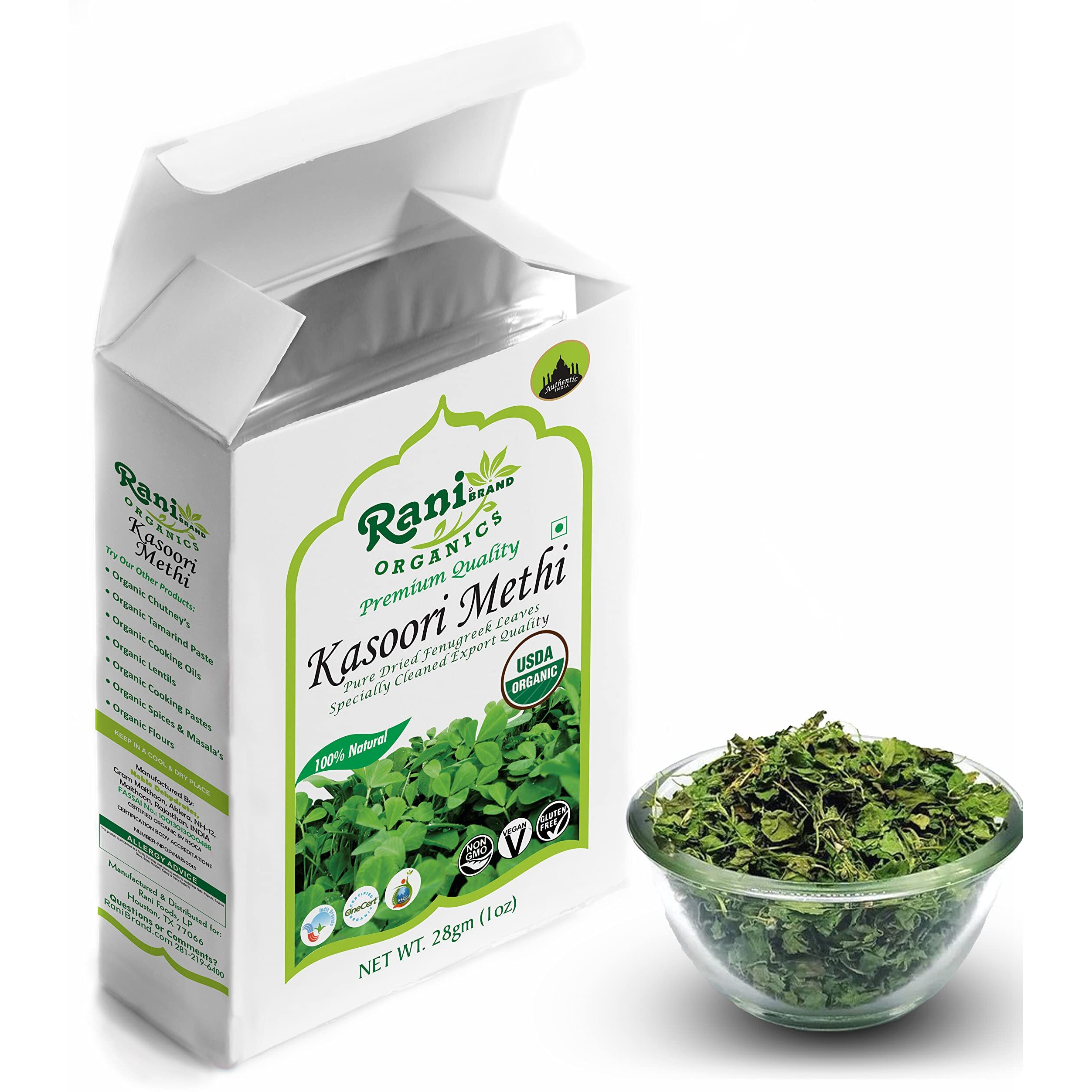 Rani Organic Fenugreek Leaves Dried (Kasoori Methi) 1oz (28g) ~ All Natural, Vegan, Gluten Friendly, NON-GMO, Indian Origin, USDA Certified Organic