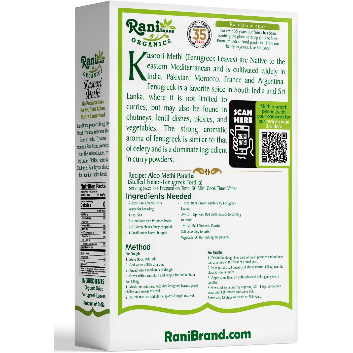 Rani Organic Fenugreek Leaves Dried (Kasoori Methi) 1oz (28g) ~ All Natural, Vegan, Gluten Friendly, NON-GMO, Indian Origin, USDA Certified Organic