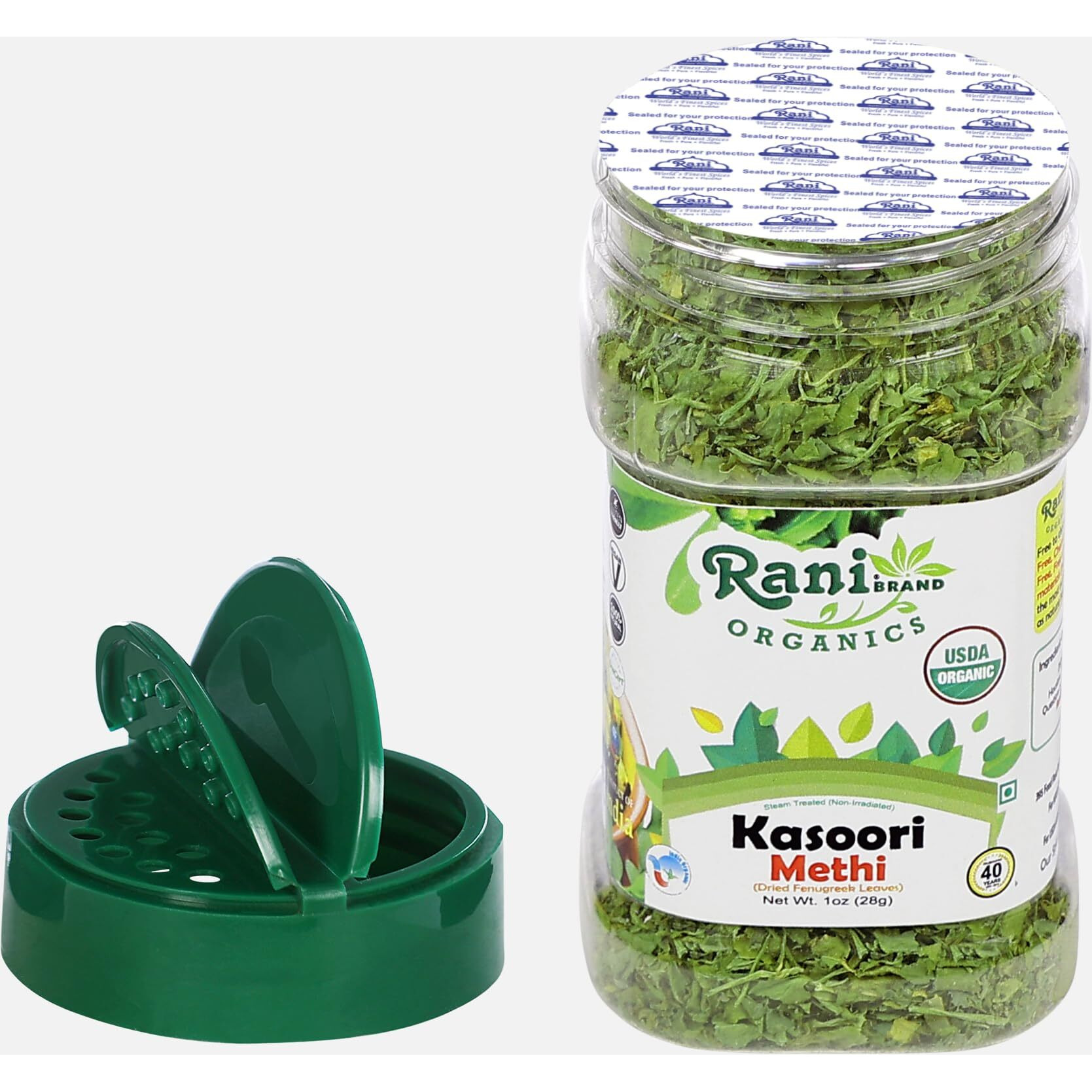 Rani Organic Fenugreek Leaves Dried (Kasoori Methi) 1oz (28g) PET Jar ~ All Natural, Vegan, Gluten Friendly, NON-GMO, Indian Origin, USDA Certified Organic