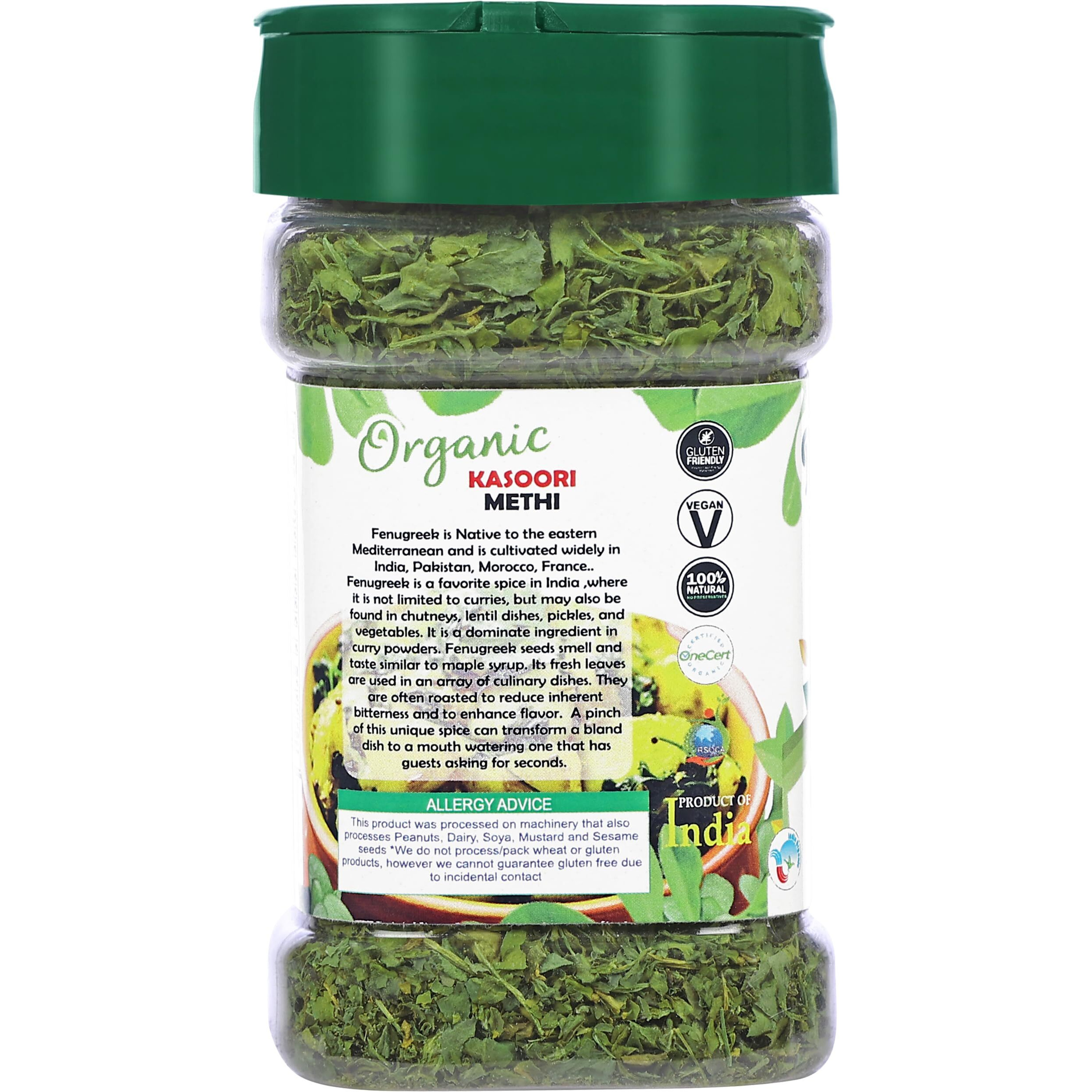 Rani Organic Fenugreek Leaves Dried (Kasoori Methi) 1oz (28g) PET Jar ~ All Natural, Vegan, Gluten Friendly, NON-GMO, Indian Origin, USDA Certified Organic