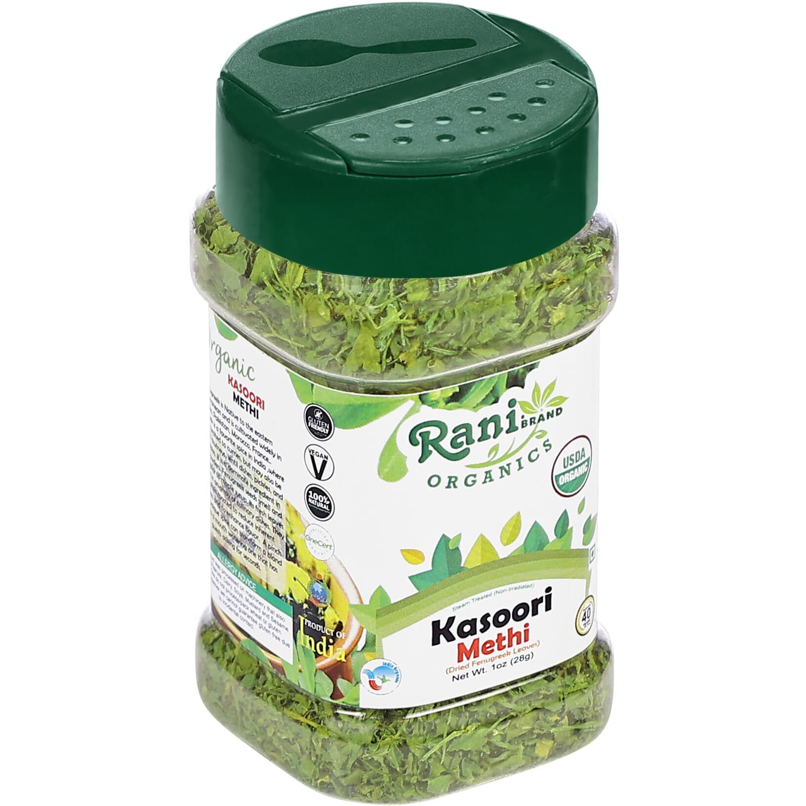 Rani Organic Fenugreek Leaves Dried (Kasoori Methi) 1oz (28g) PET Jar ~ All Natural, Vegan, Gluten Friendly, NON-GMO, Indian Origin, USDA Certified Organic