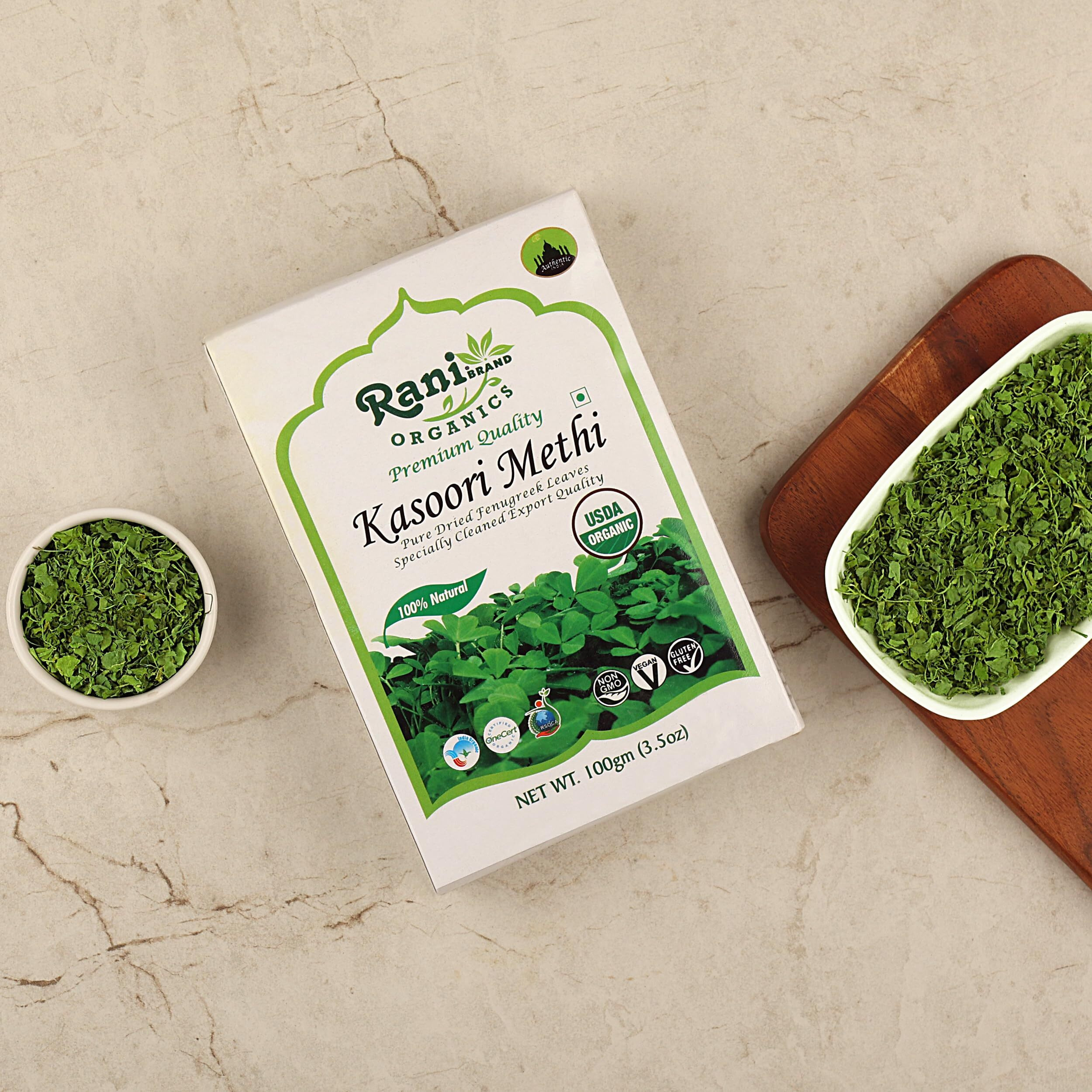 Rani Organic Fenugreek Leaves Dried (Kasoori Methi) 3.5oz (100g) ~ All Natural, Vegan, Gluten Friendly, NON-GMO, Indian Origin, USDA Certified Organic