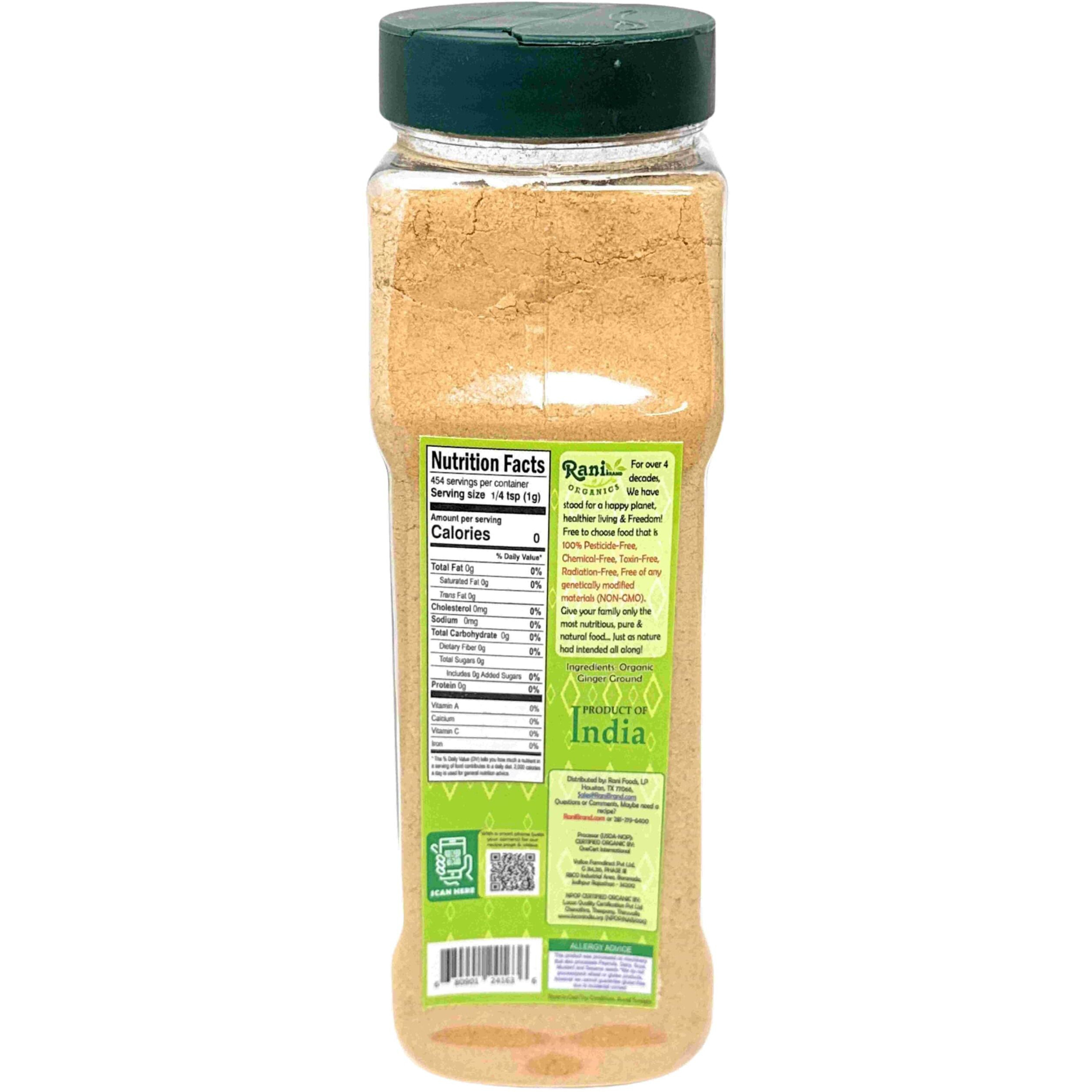 Rani Organic Ginger (Adarak) Powder Ground, Spice 14oz (400g) PET Jar ~ All Natural, Vegan, Gluten Friendly, NON-GMO, Indian Origin, USDA Certified Organic