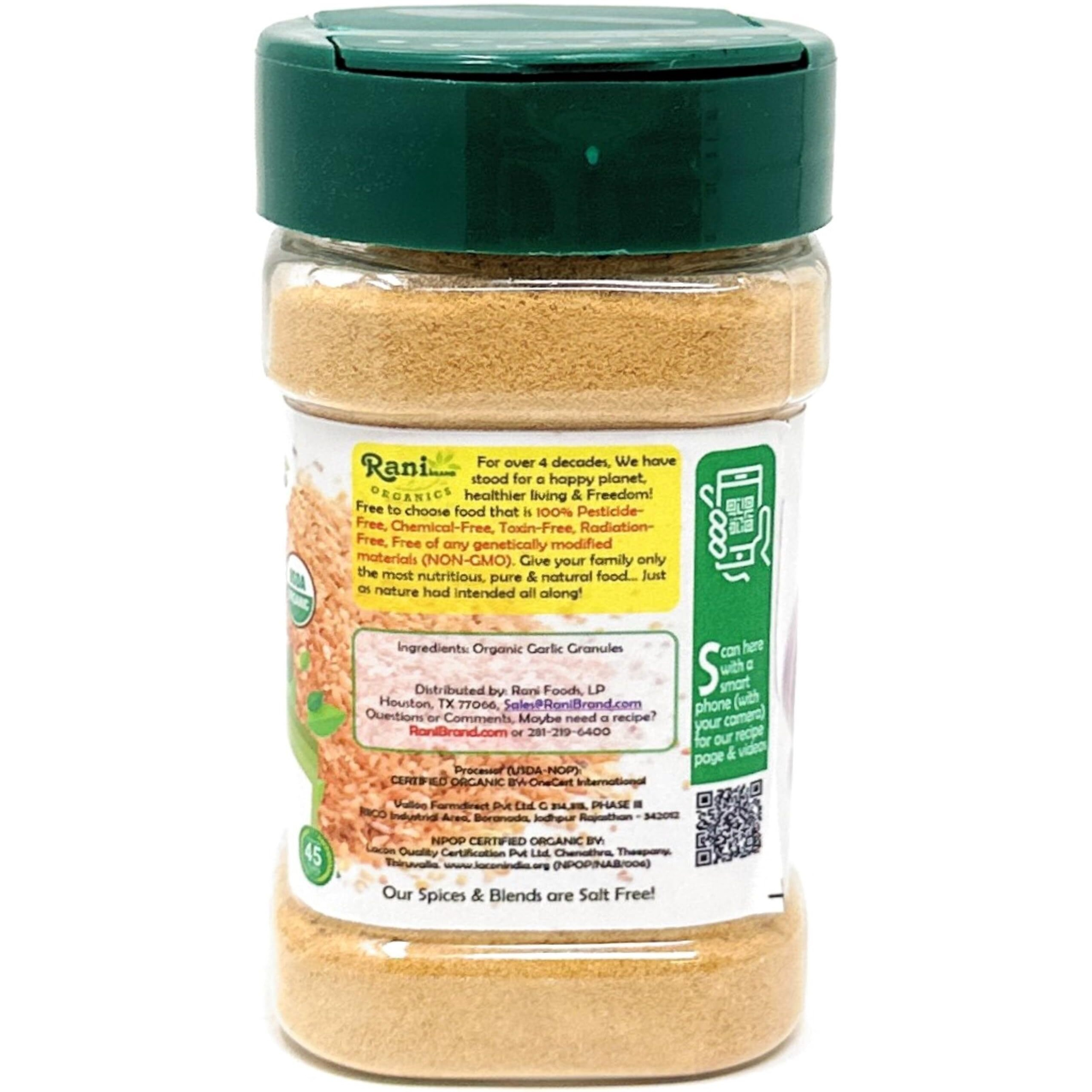 Rani Organic Granulated Garlic (Lahsun Granules) 3oz (85g) PET Jar ~ All Natural, Gluten Friendly, Vegan, NON-GMO, Kosher, No Salt or fillers, Indian Origin, USDA Certified Organic