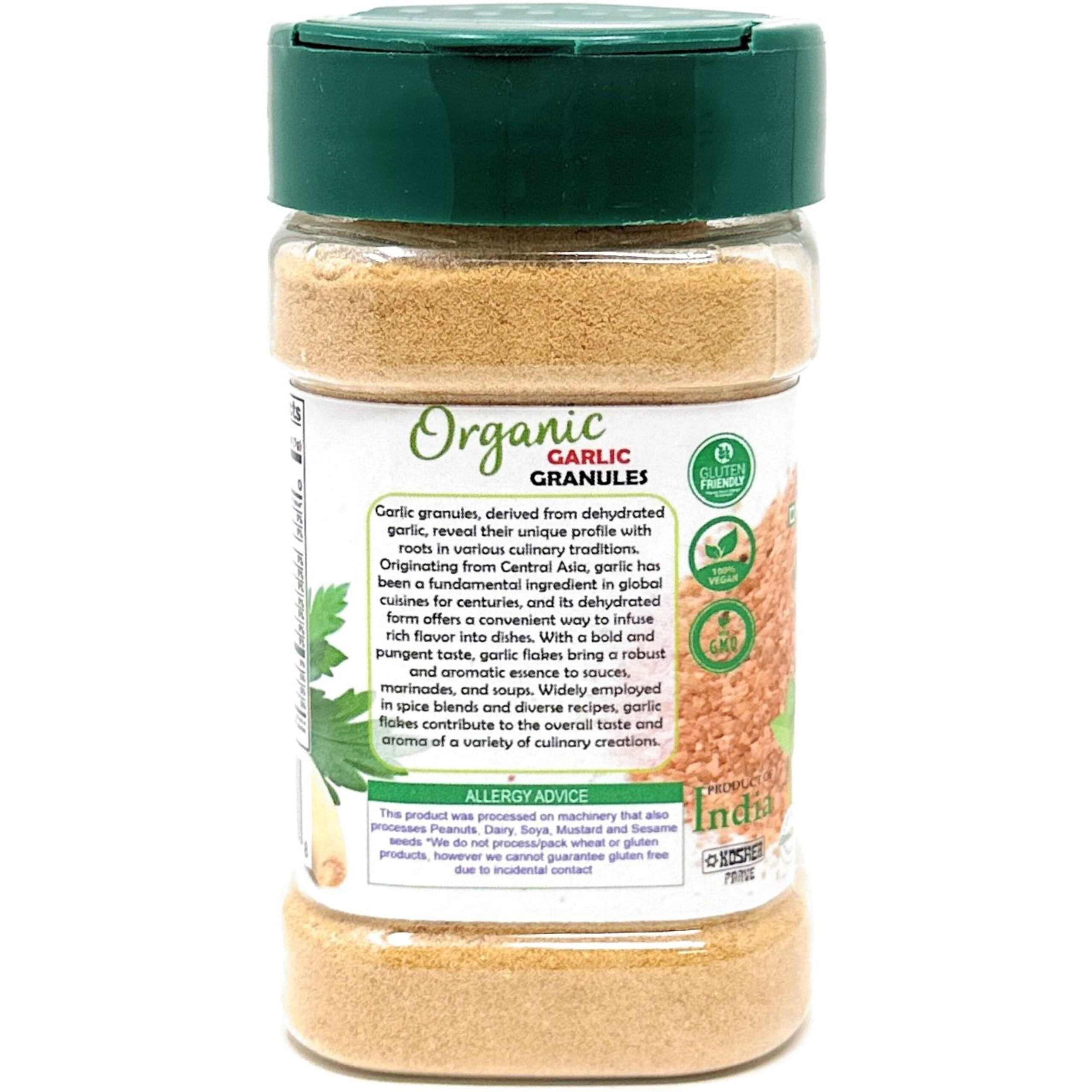 Rani Organic Granulated Garlic (Lahsun Granules) 3oz (85g) PET Jar ~ All Natural, Gluten Friendly, Vegan, NON-GMO, Kosher, No Salt or fillers, Indian Origin, USDA Certified Organic