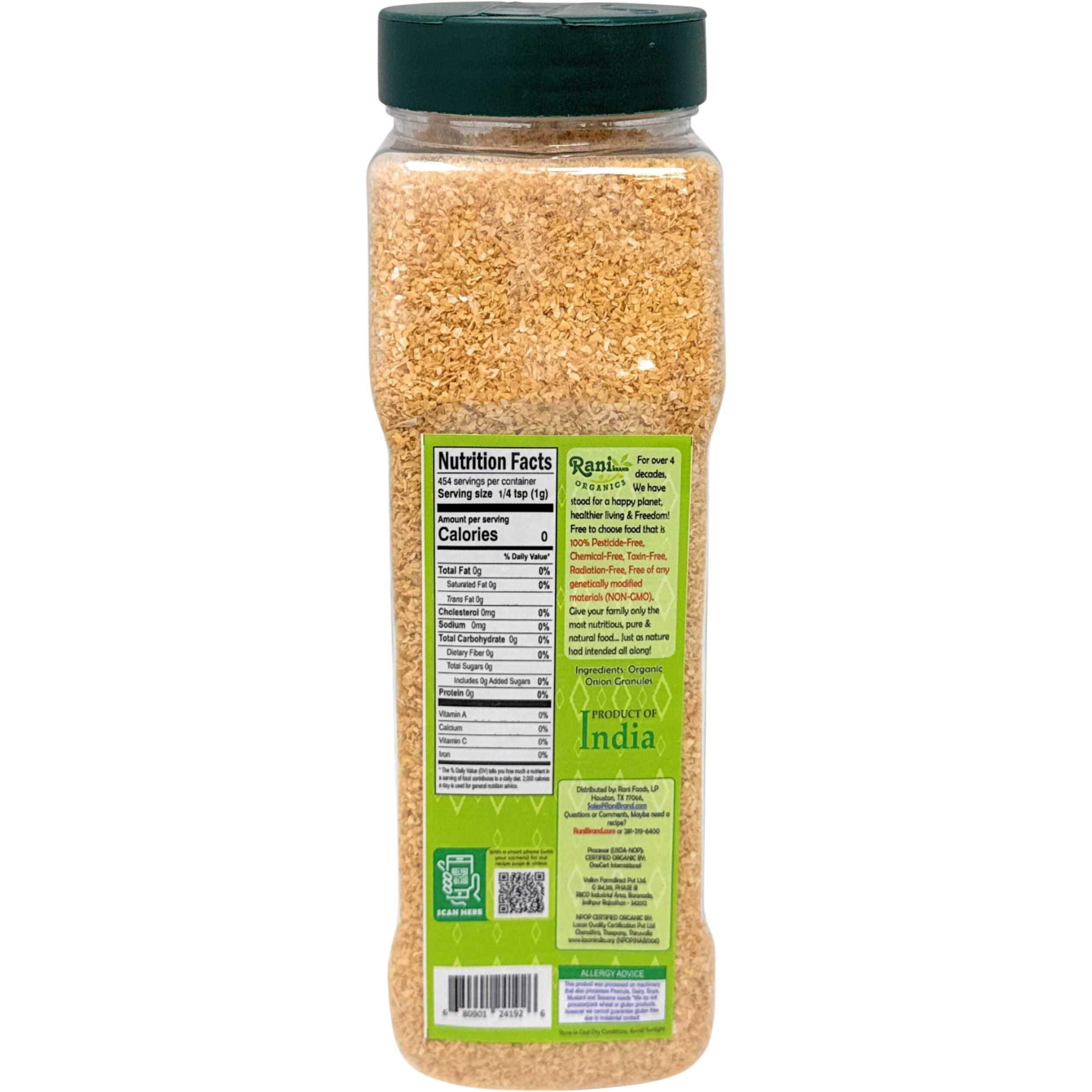 Rani Organic Granulated Onion (Pyaaz Granules) 16oz (1lb) 454g PET Jar ~ All Natural, Gluten Friendly, Vegan, NON-GMO, Kosher, No Salt or fillers, Indian Origin, USDA Certified Organic