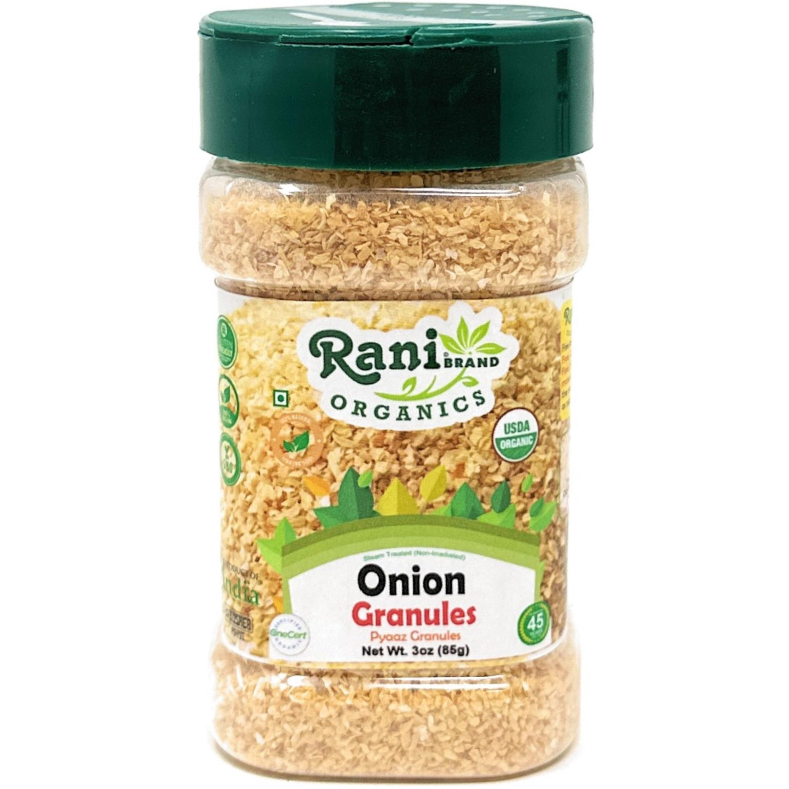 Rani Organic Granulated Onion (Pyaaz Granules) 3oz (85g) PET Jar ~ All Natural, Gluten Friendly, Vegan, NON-GMO, Kosher, No Salt or fillers, Indian Origin, USDA Certified Organic