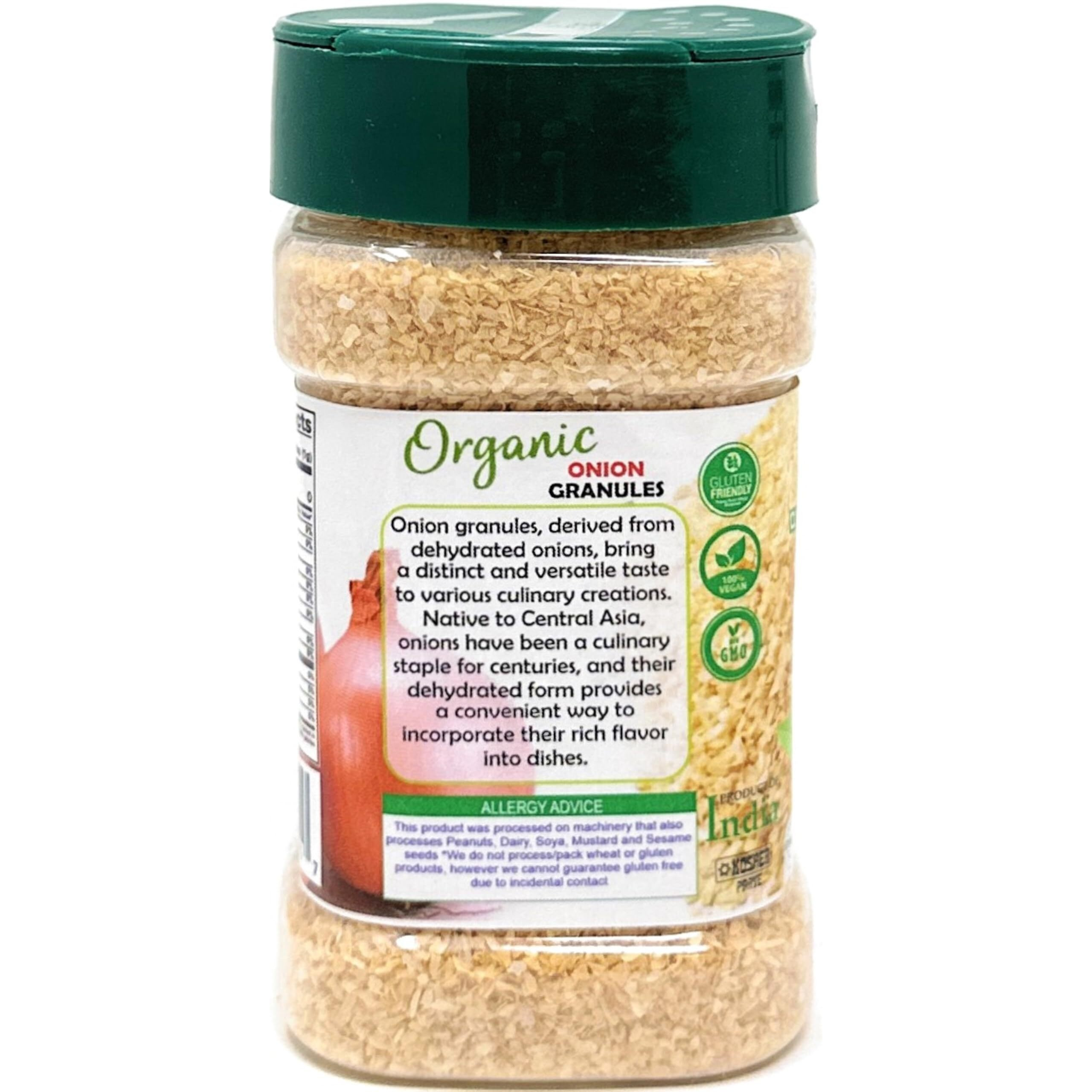 Rani Organic Granulated Onion (Pyaaz Granules) 3oz (85g) PET Jar ~ All Natural, Gluten Friendly, Vegan, NON-GMO, Kosher, No Salt or fillers, Indian Origin, USDA Certified Organic