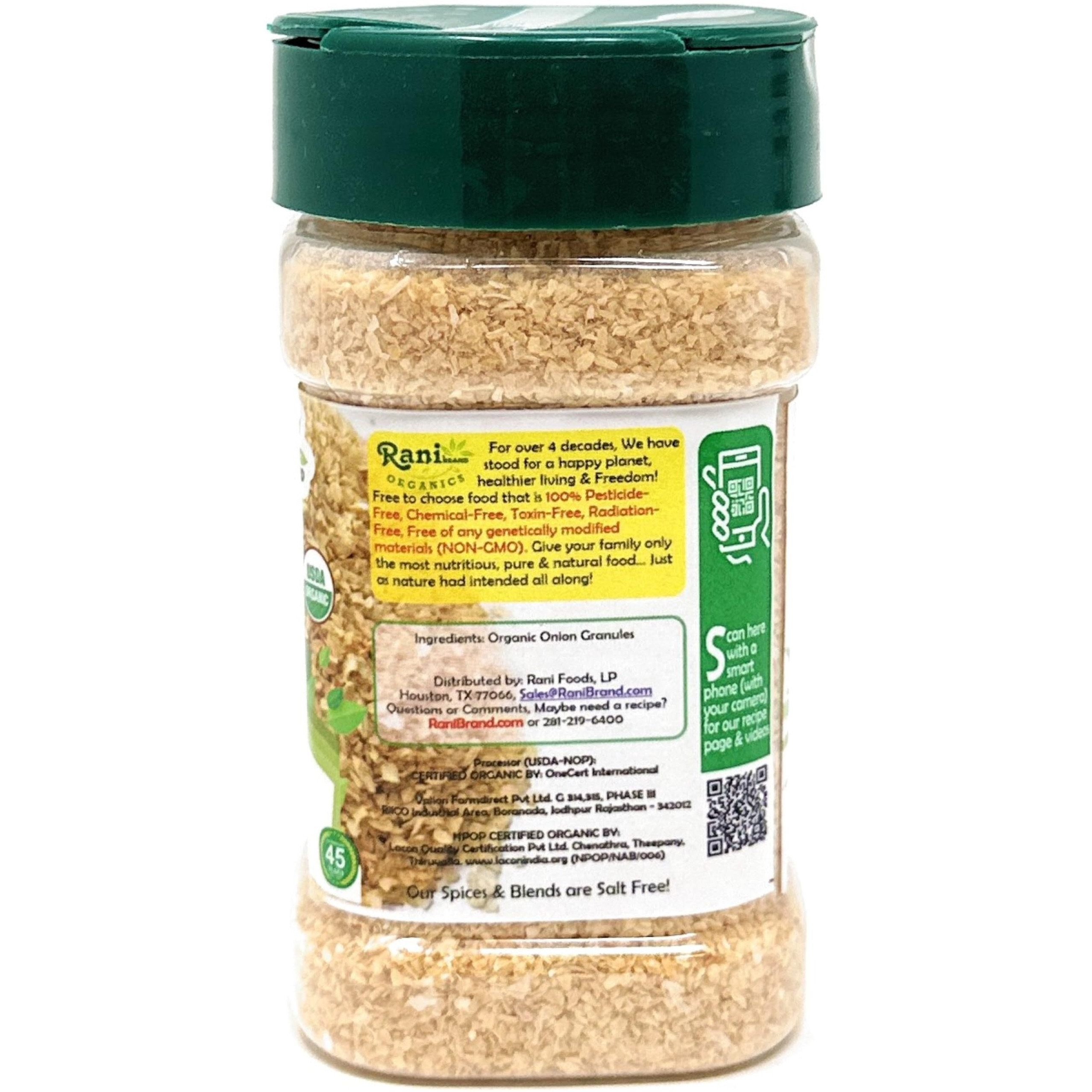 Rani Organic Granulated Onion (Pyaaz Granules) 3oz (85g) PET Jar ~ All Natural, Gluten Friendly, Vegan, NON-GMO, Kosher, No Salt or fillers, Indian Origin, USDA Certified Organic