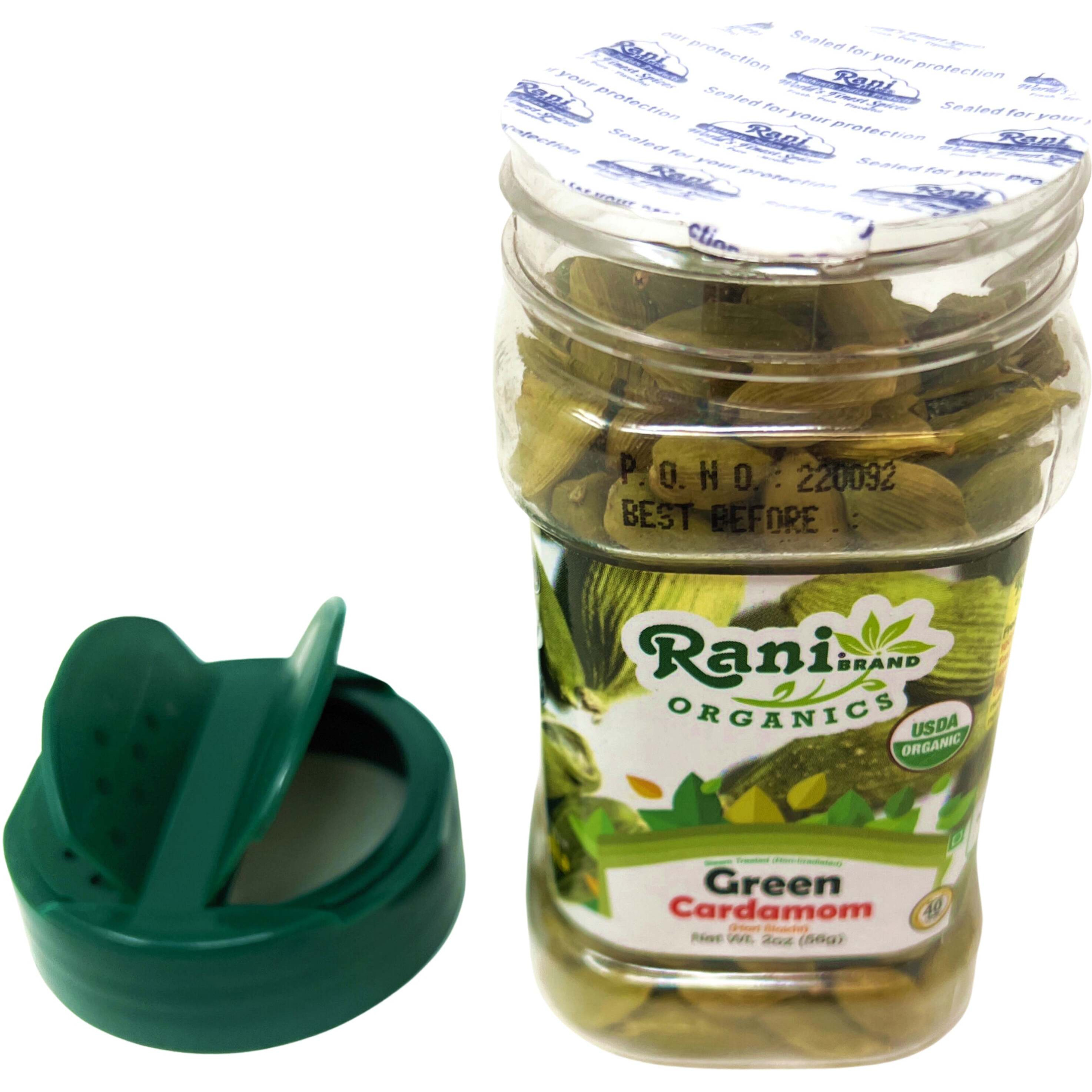 Rani Organic Green Cardamom Pods Spice (Hari Elachi) 2oz (56g) PET Jar ~ All Natural, Vegan, Gluten Friendly, NON-GMO, Indian Origin, USDA Certified Organic