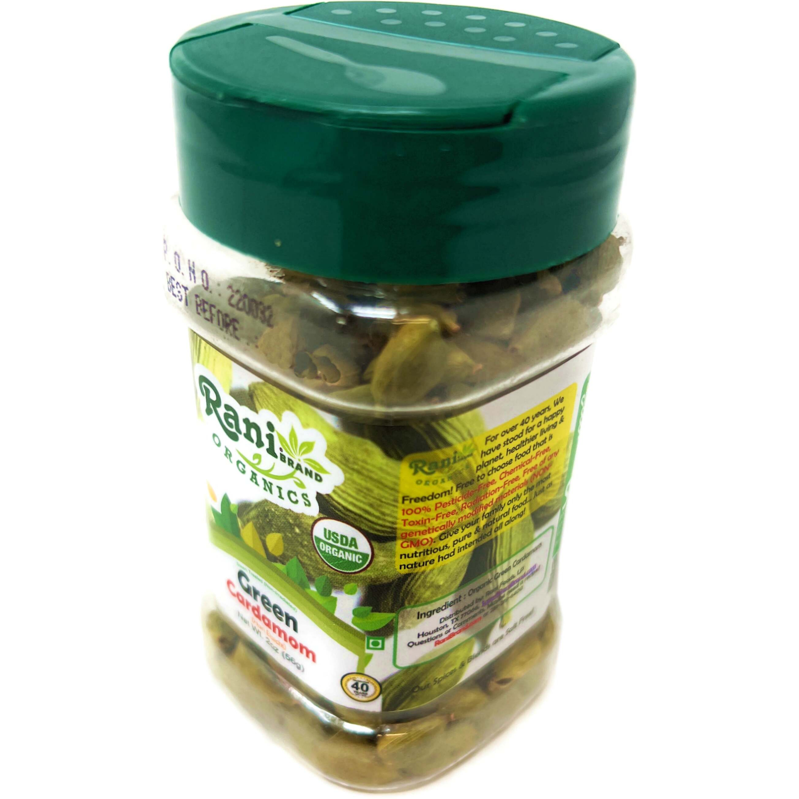 Rani Organic Green Cardamom Pods Spice (Hari Elachi) 2oz (56g) PET Jar ~ All Natural, Vegan, Gluten Friendly, NON-GMO, Indian Origin, USDA Certified Organic