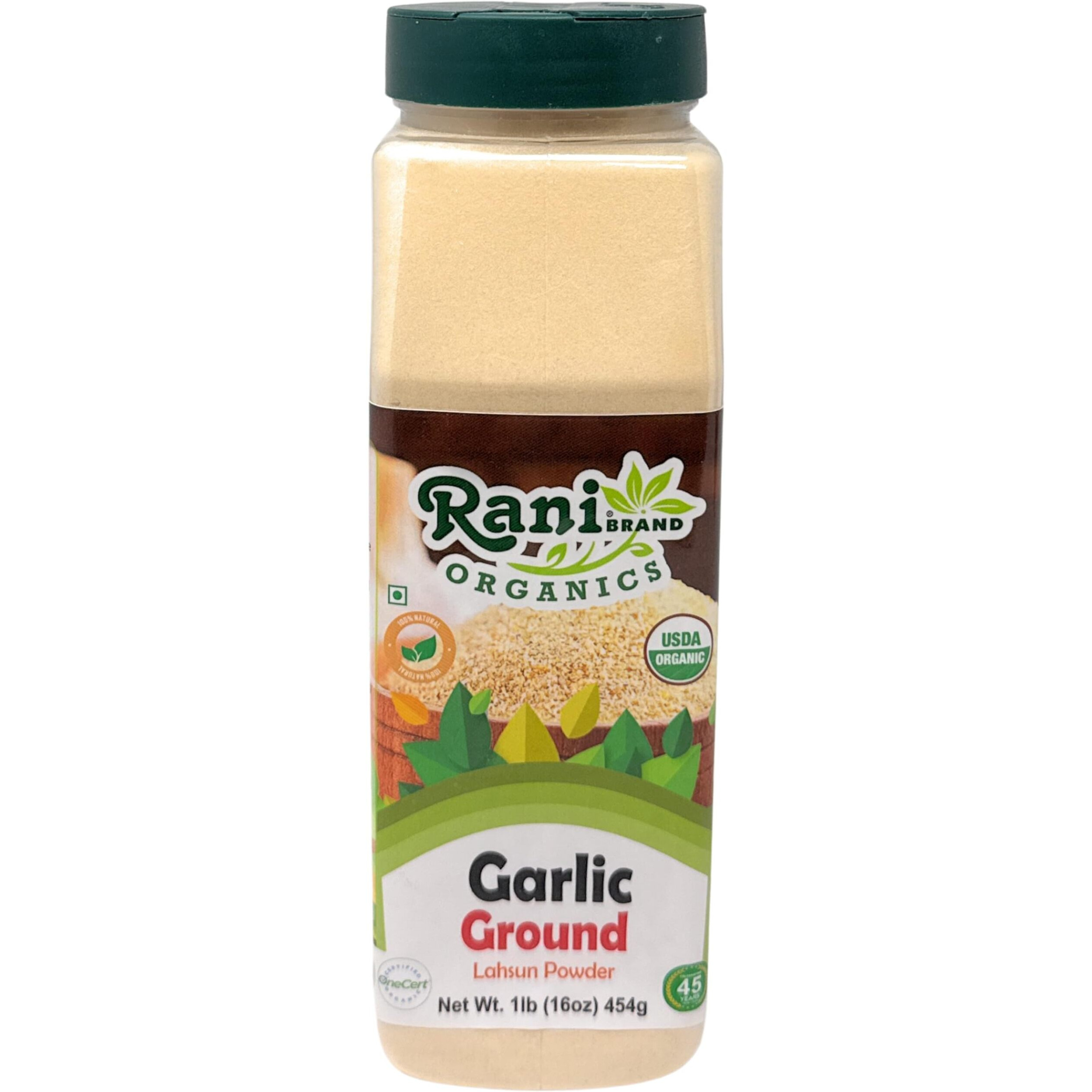 Rani Organic Ground Garlic (Lahsun Powder) 16oz (1lb) 454g PET Jar ~ All Natural, Gluten Friendly, Vegan, NON-GMO, Kosher, No Salt or fillers, Indian Origin, USDA Certified Organic