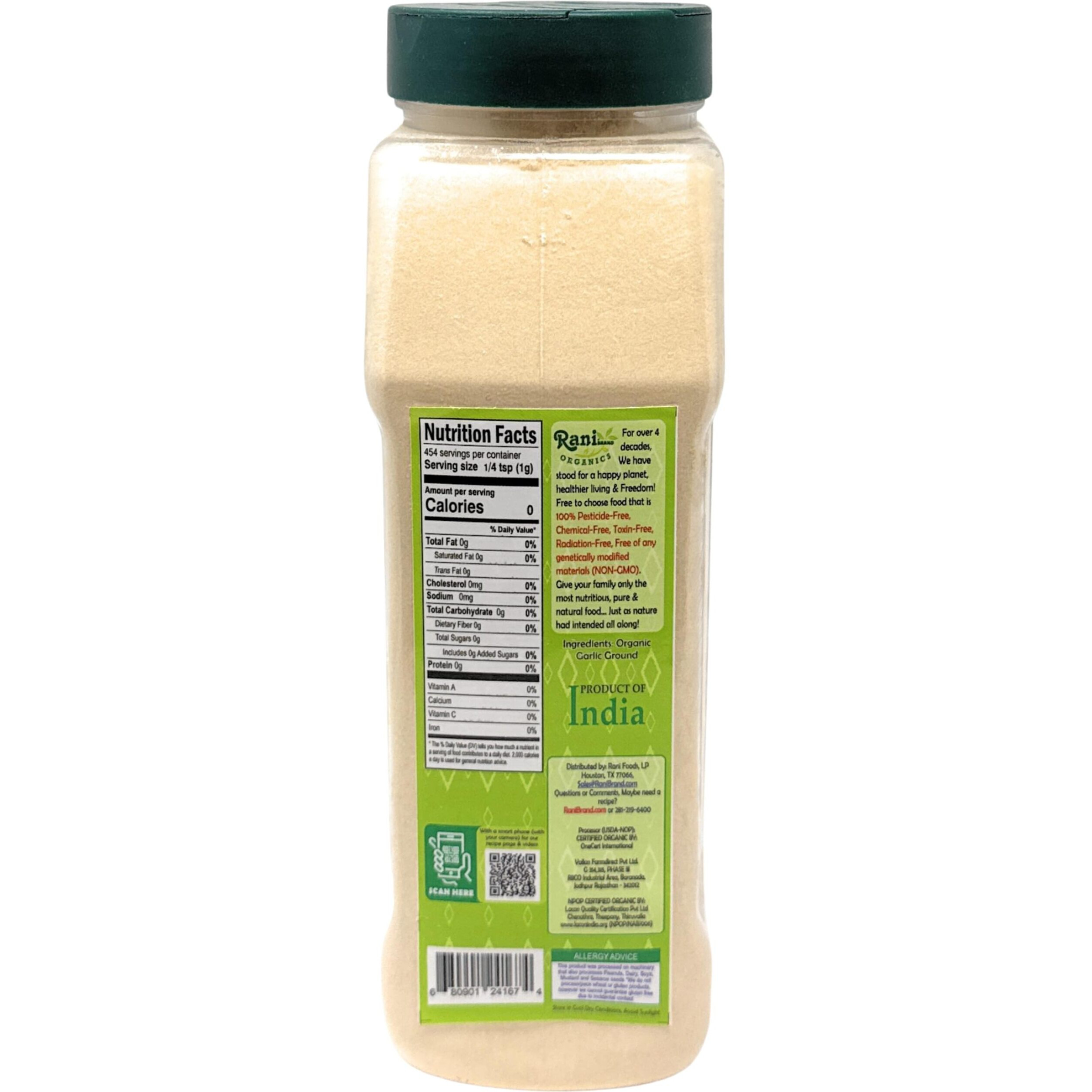 Rani Organic Ground Garlic (Lahsun Powder) 16oz (1lb) 454g PET Jar ~ All Natural, Gluten Friendly, Vegan, NON-GMO, Kosher, No Salt or fillers, Indian Origin, USDA Certified Organic