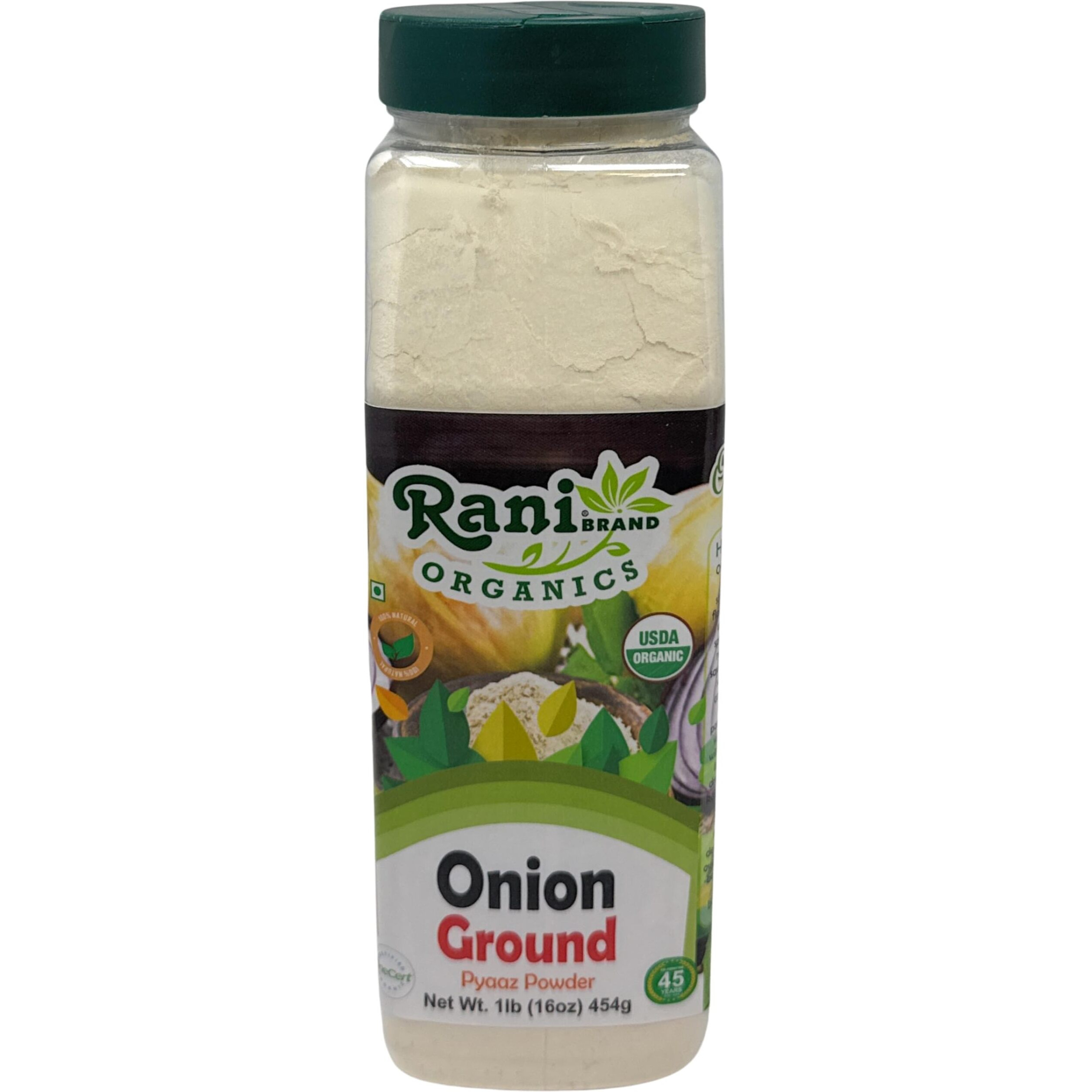 Rani Organic Ground Onion (Pyaaz Powder) 16oz (1lb) 454g PET Jar ~ All Natural, Gluten Friendly, Vegan, NON-GMO, Kosher, No Salt or fillers, Indian Origin, USDA Certified Organic