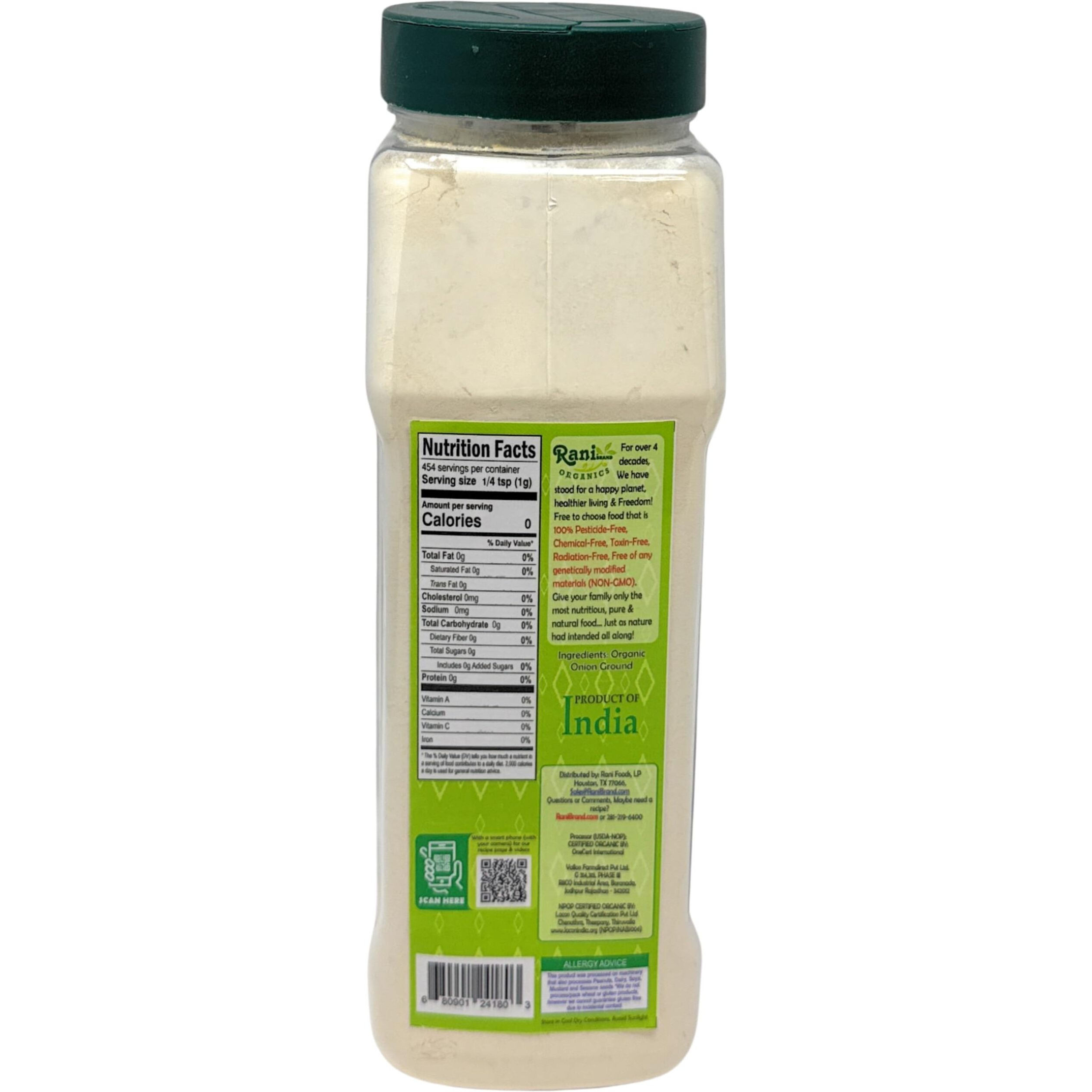 Rani Organic Ground Onion (Pyaaz Powder) 16oz (1lb) 454g PET Jar ~ All Natural, Gluten Friendly, Vegan, NON-GMO, Kosher, No Salt or fillers, Indian Origin, USDA Certified Organic