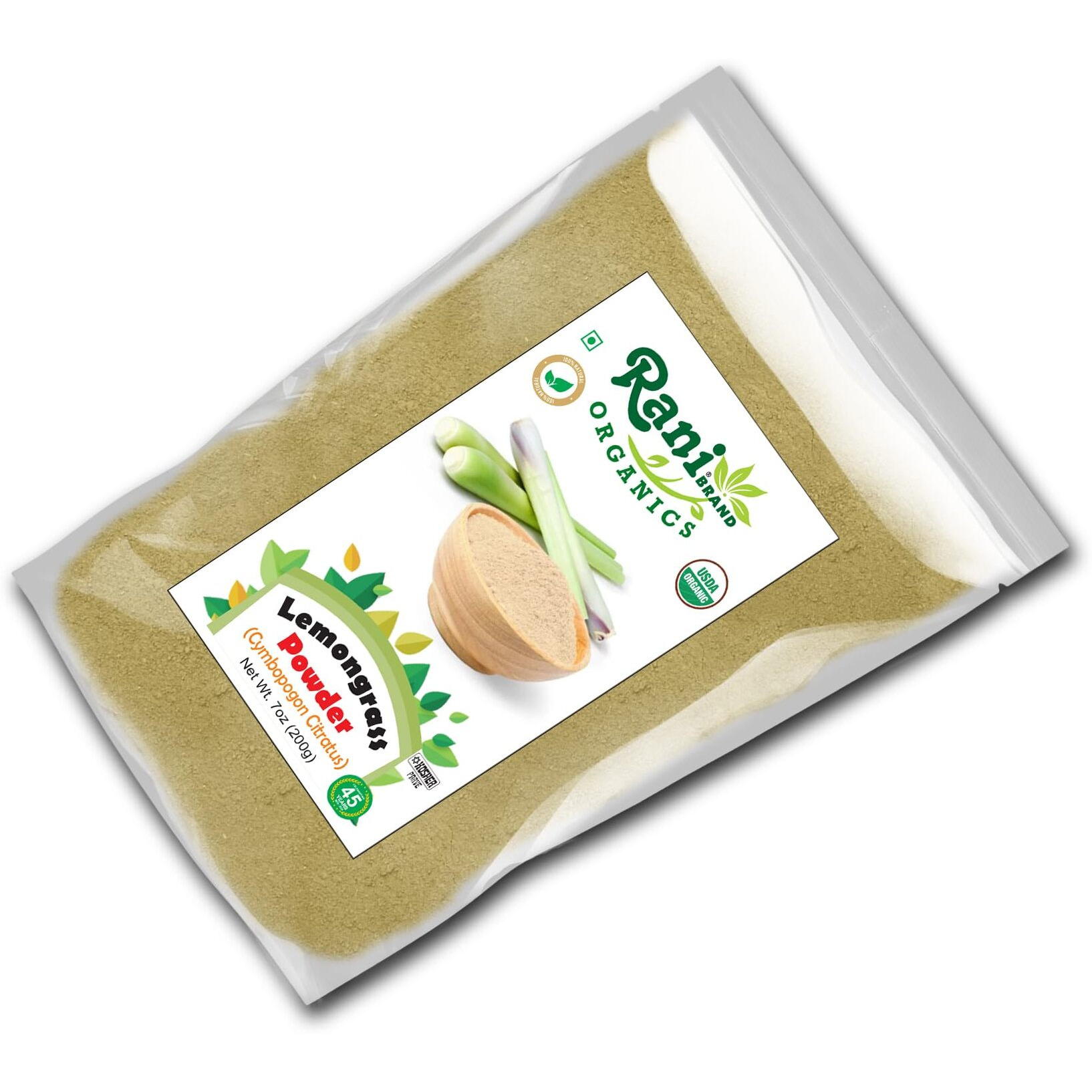 Rani Organic Lemongrass Powder (Cymbopogon Citratus) 7oz (200g) ~ All Natural, No Color, Gluten Friendly, Vegan, Non-GMO, Kosher, No Salt or fillers, Indian Origin, USDA Organic Certified