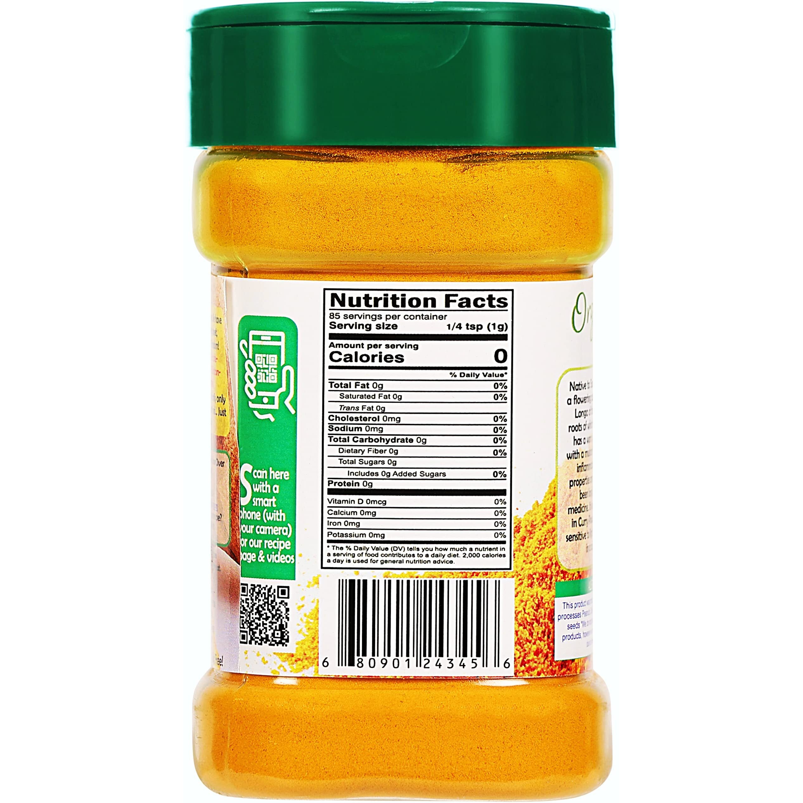 Rani Organic Turmeric (Haldi) Root Powder Spice, (High Curcumin Content) 3oz (85g) PET Jar ~ All Natural, Vegan, Gluten Friendly, NON-GMO, Indian Origin, USDA Certified Organic
