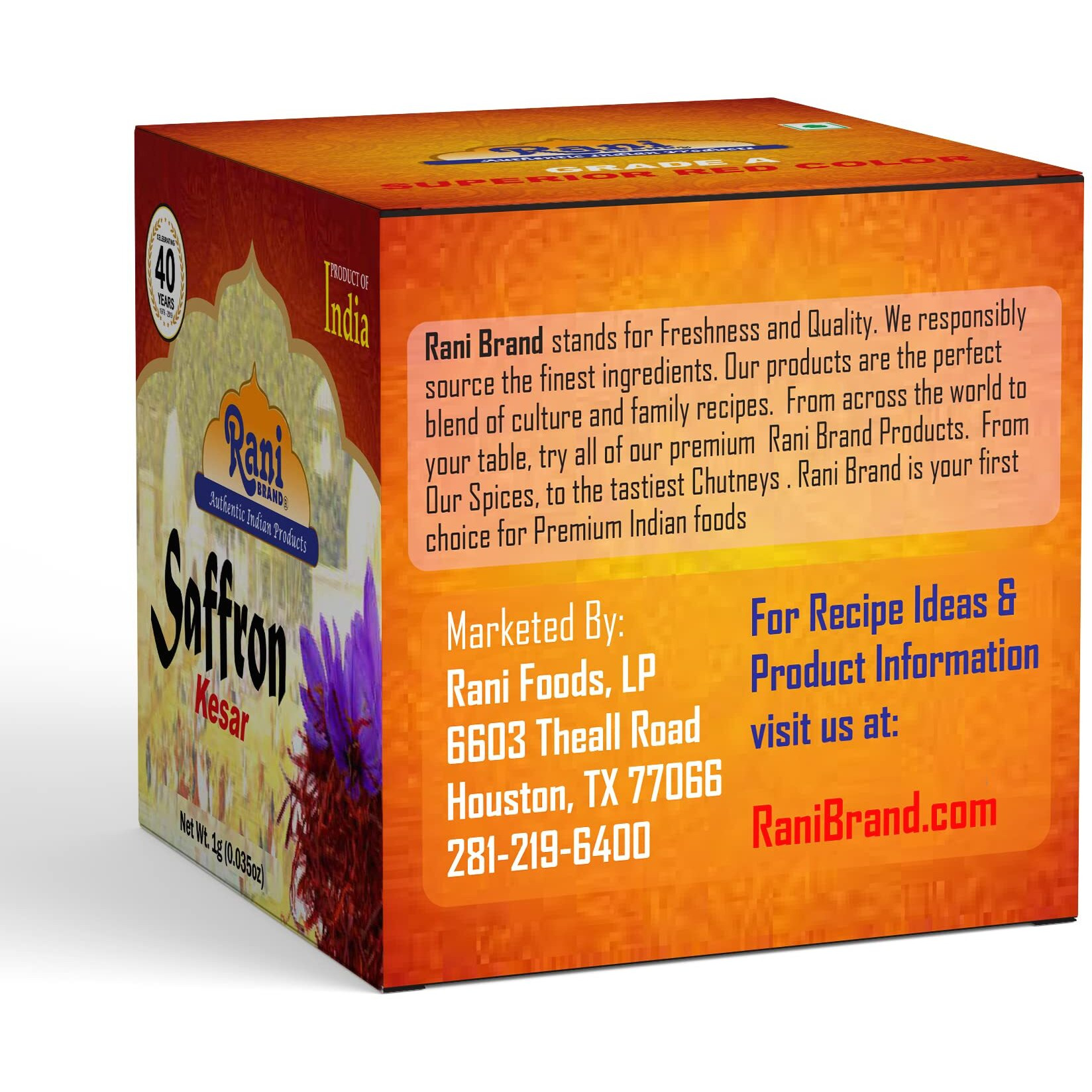 Rani Pure Saffron (Kesar) from India, Fragrant & Full Flavor, Great for Cooking, Tea & Medicinal, Grade A all red threads, 1gm (0.035oz) PET Jar ~ All Natural, Vegan| Gluten Friendly, NON-GMO
